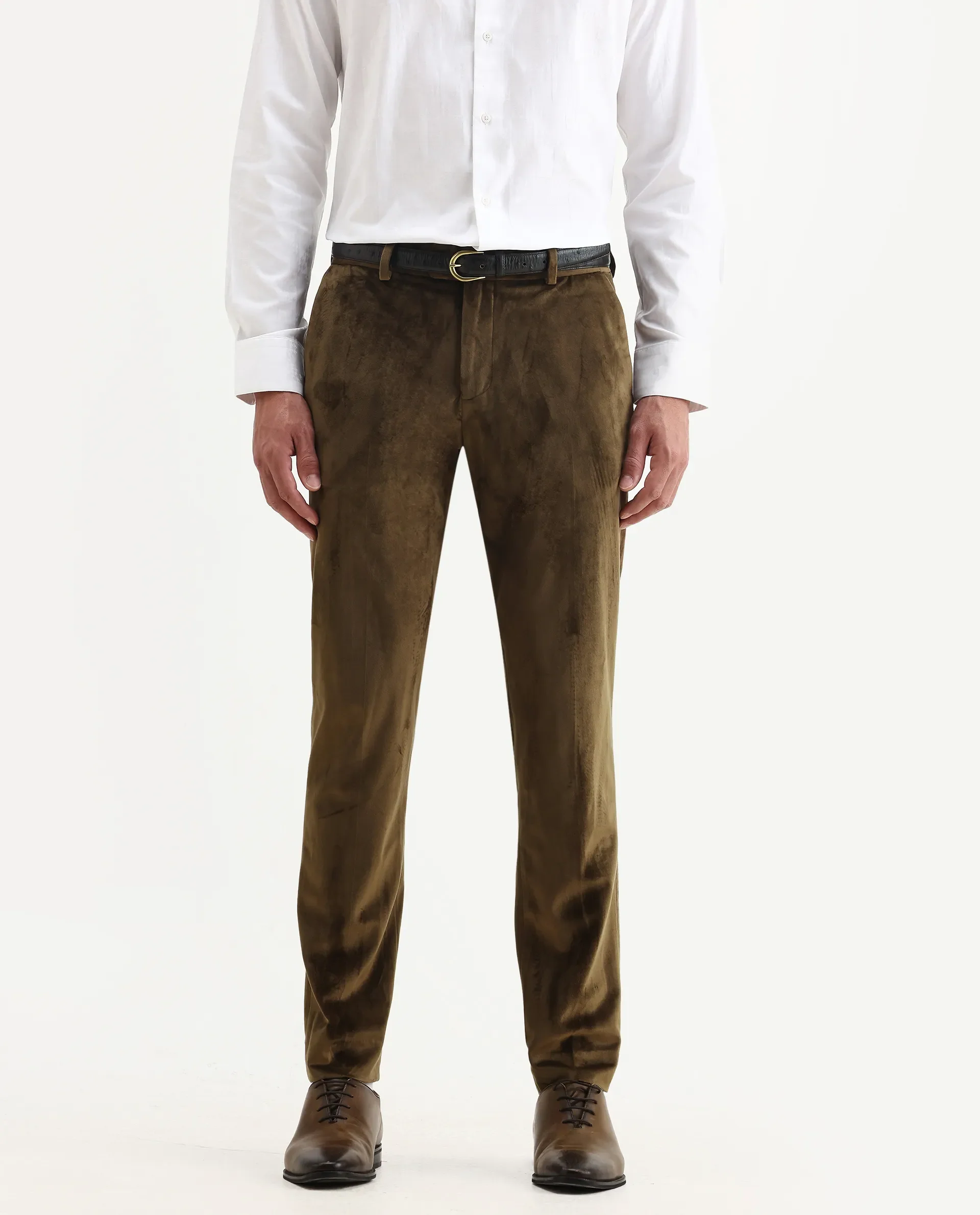 Rare Rabbit Men's Ozzy Olive Velvet Plain Slim Fit Trouser - Image 2