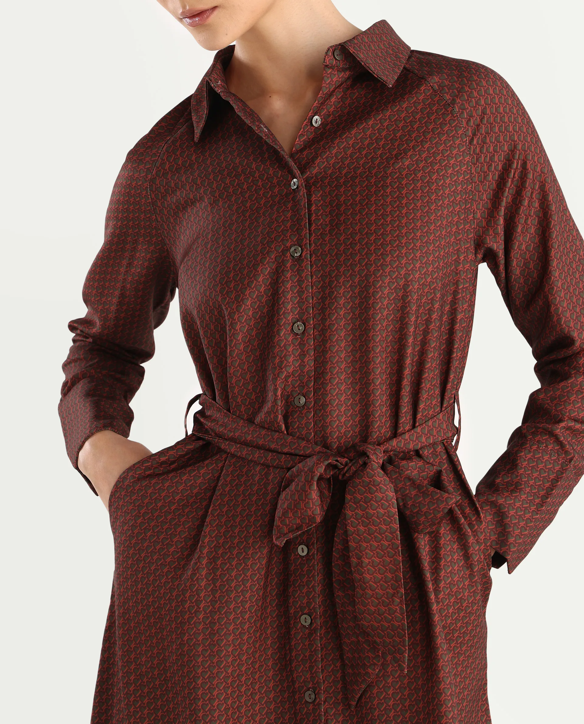 Rareism Women's Paari Multi Polyester Spread Collar Plain Cuffed Sleeve Midi Straight Fit Dress - Image 5