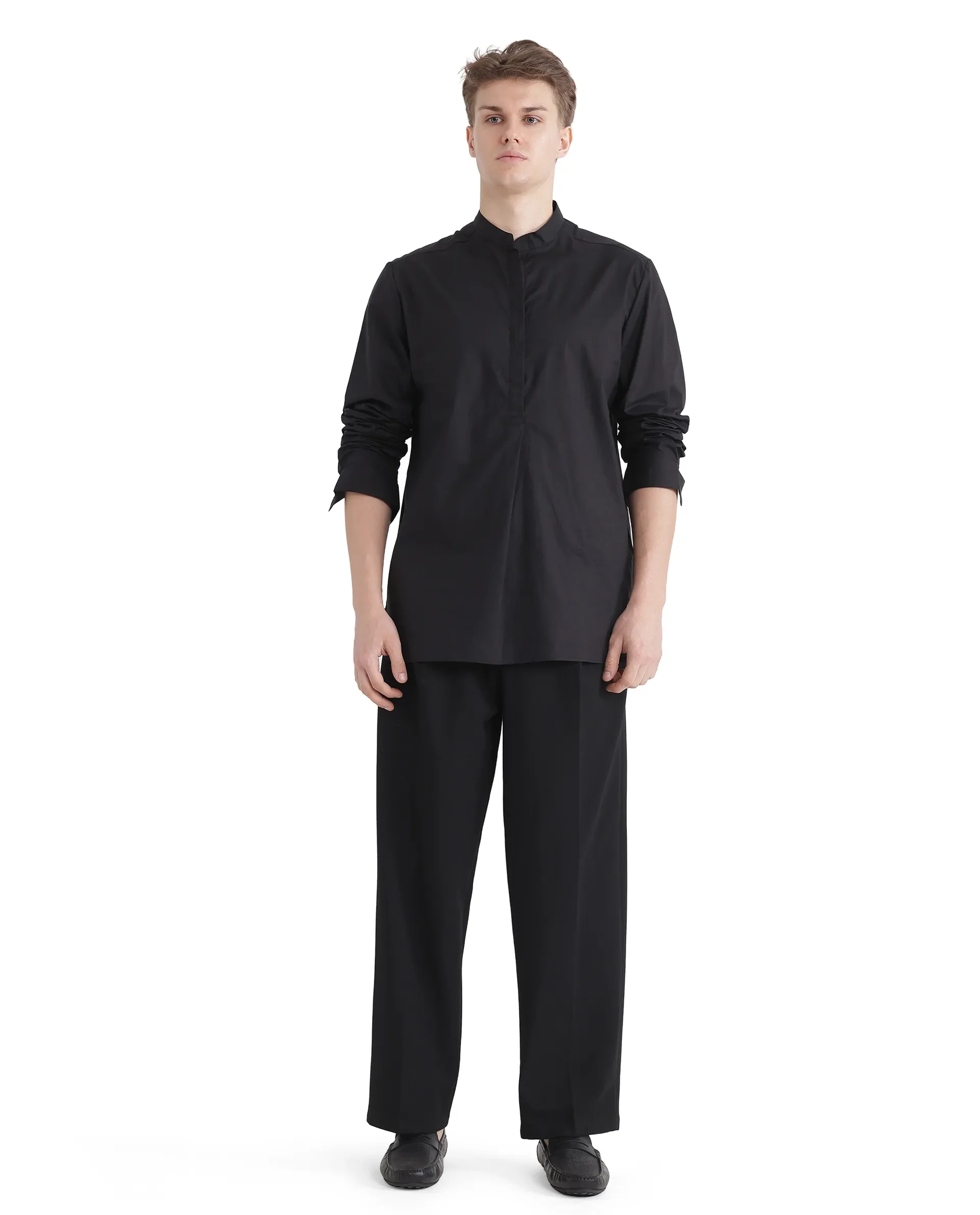 Rare Rabbit Men's Pach Black Cotton Plain Relaxed Fit Full Sleeve Collared Shirt - Image 2