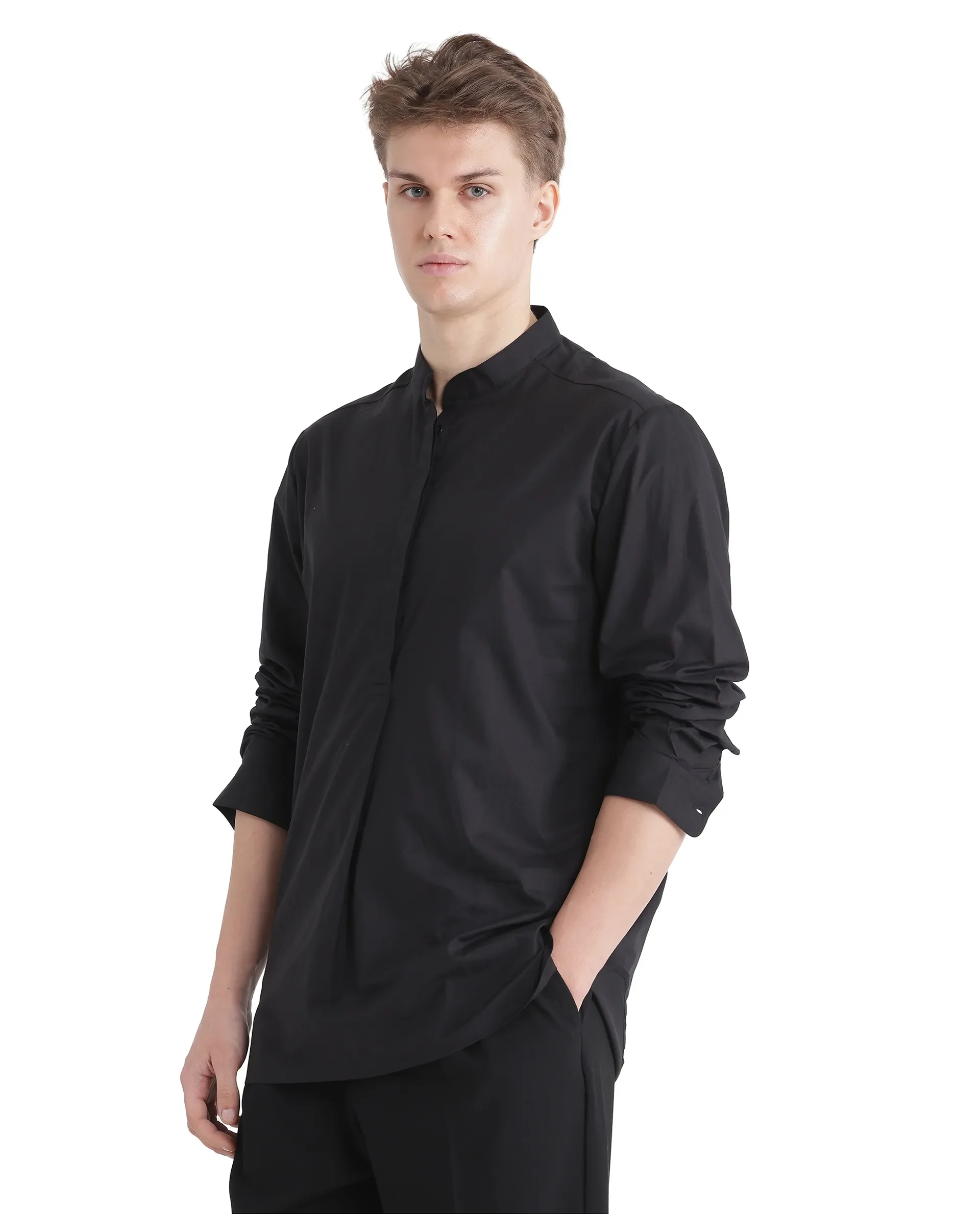 Rare Rabbit Men's Pach Black Cotton Plain Relaxed Fit Full Sleeve Collared Shirt - Image 3