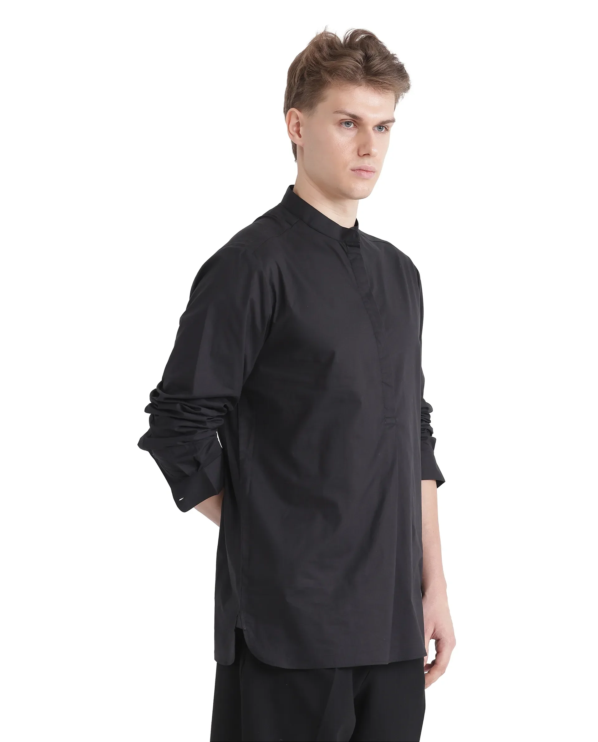 Rare Rabbit Men's Pach Black Cotton Plain Relaxed Fit Full Sleeve Collared Shirt - Image 4