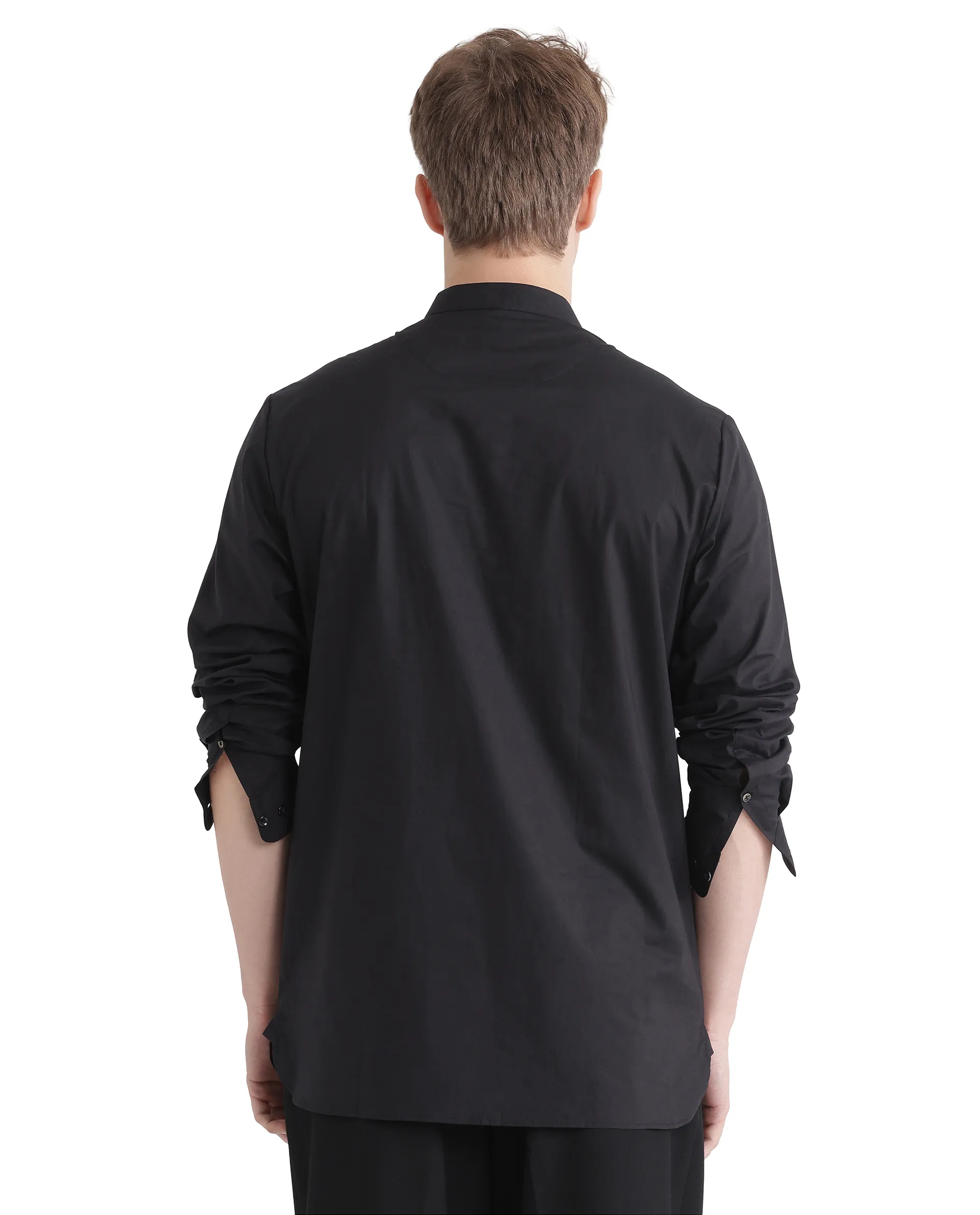 Rare Rabbit Men's Pach Black Cotton Plain Relaxed Fit Full Sleeve Collared Shirt - Image 5