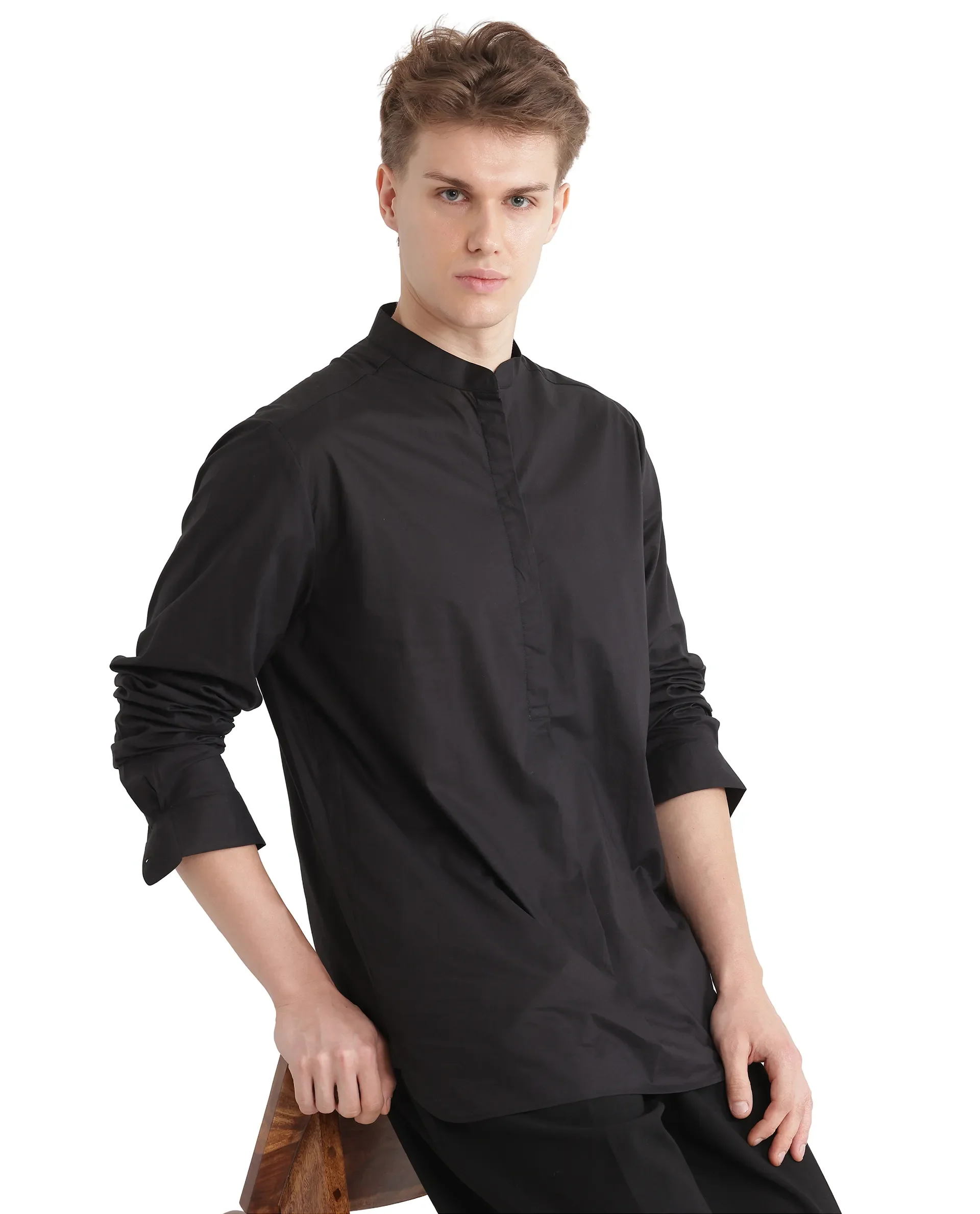 Rare Rabbit Men's Pach Black Cotton Plain Relaxed Fit Full Sleeve Collared Shirt - Image 6