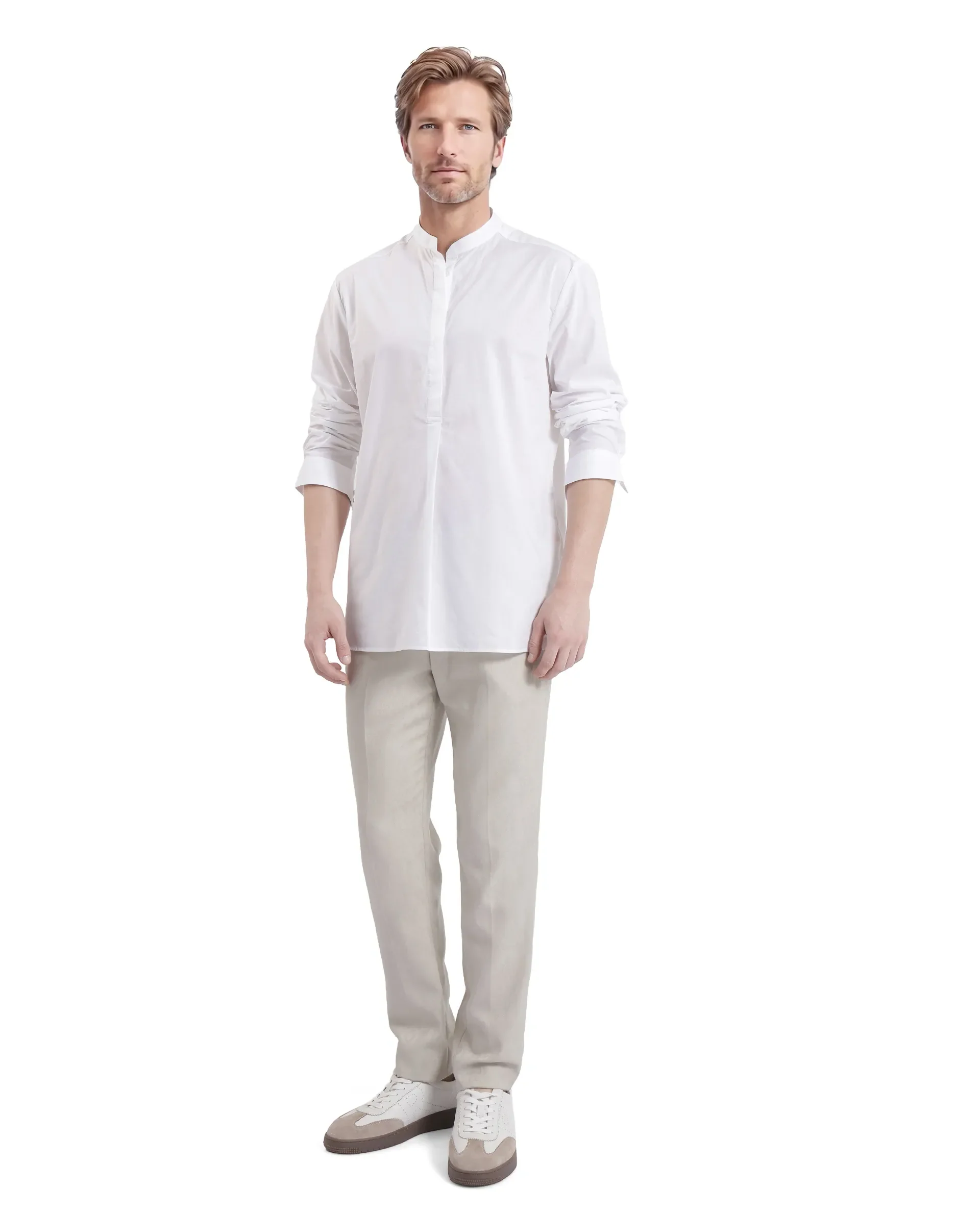 Rare Rabbit Men's Pach White Cotton Plain Regular Fit Full Sleeve Mandarin Collar Shirt - Image 2