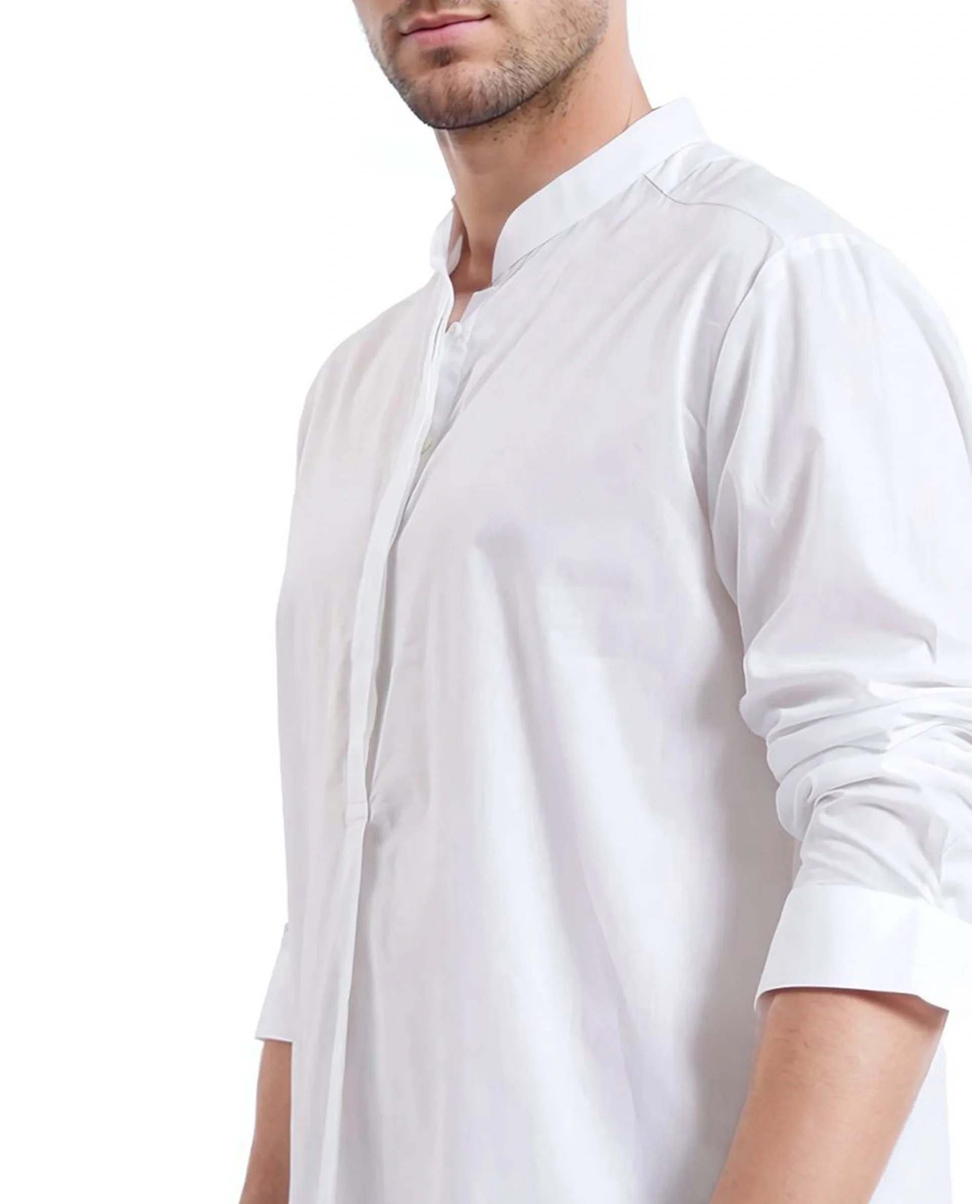 Rare Rabbit Men's Pach White Cotton Plain Regular Fit Full Sleeve Mandarin Collar Shirt - Image 3