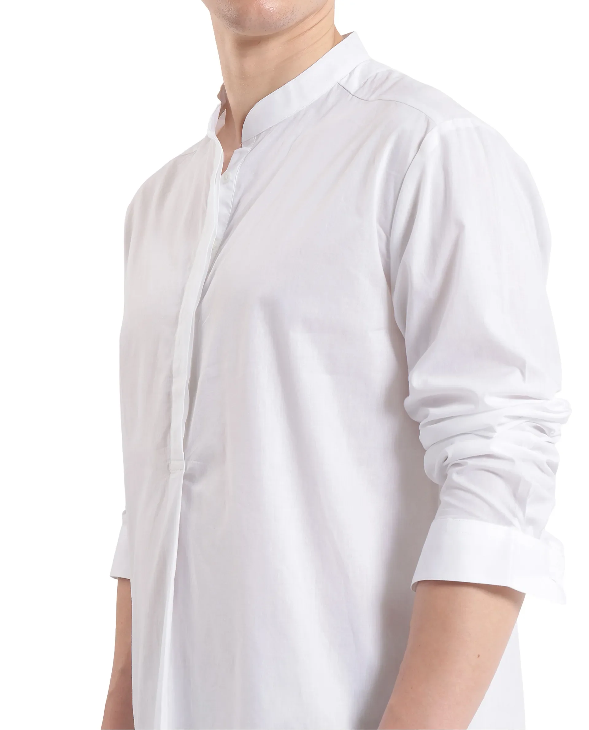 Rare Rabbit Men's Pach White Cotton Plain Regular Fit Full Sleeve Mandarin Collar Shirt - Image 7