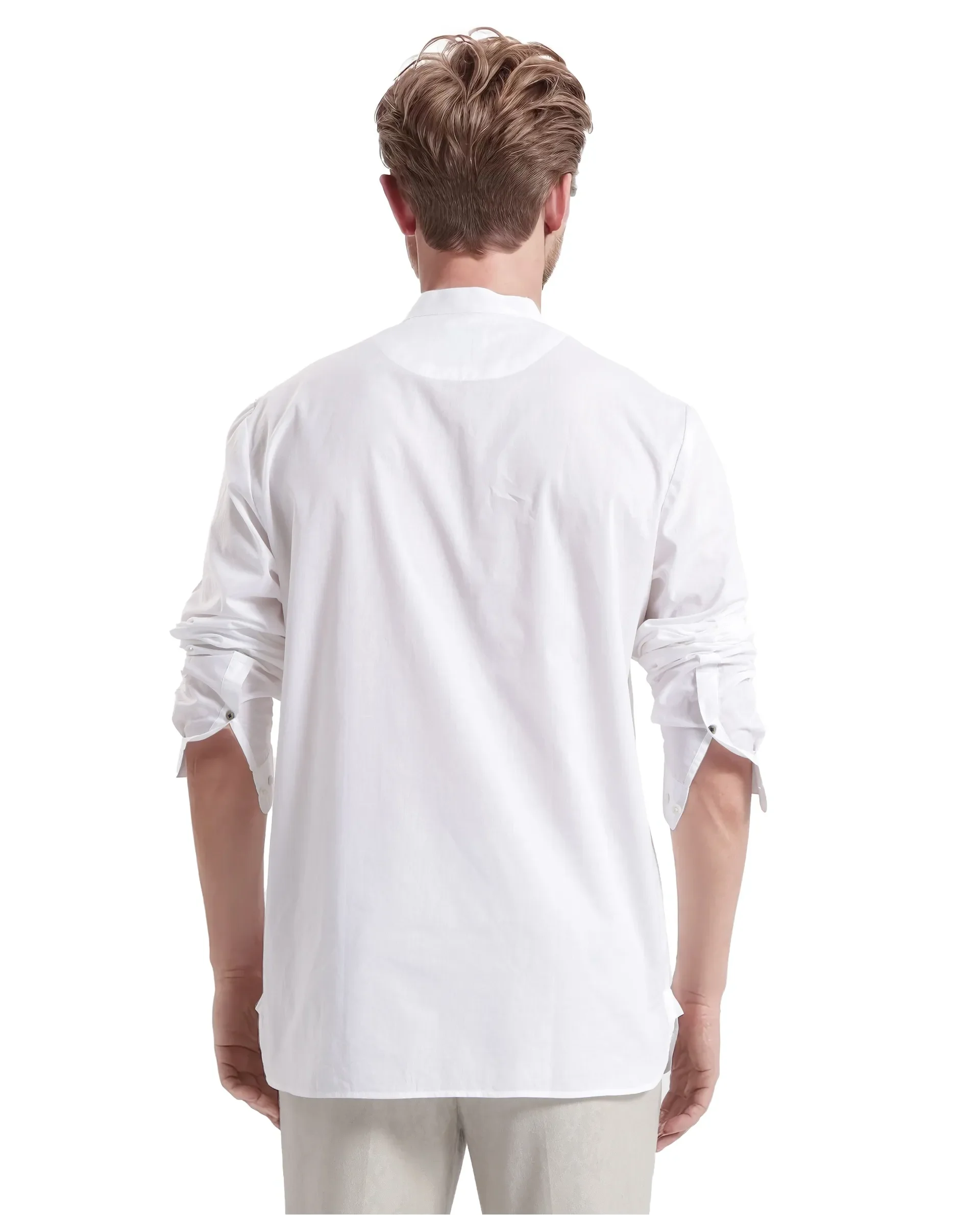 Rare Rabbit Men's Pach White Cotton Plain Regular Fit Full Sleeve Mandarin Collar Shirt - Image 9