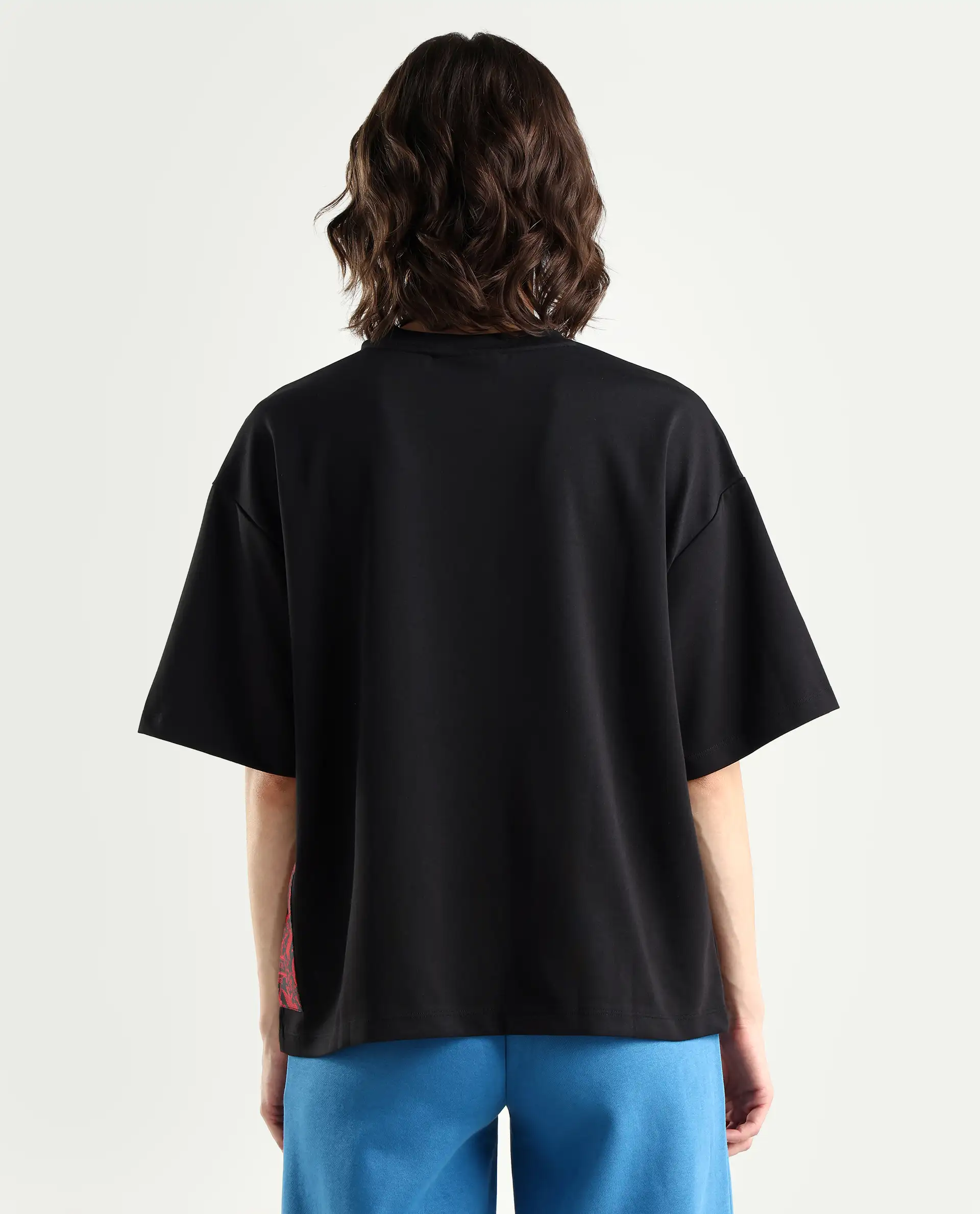 Rareism Women's Pach Black Polyester Blend Crew Neck Plain Relaxed Fit T-Shirt - Image 8