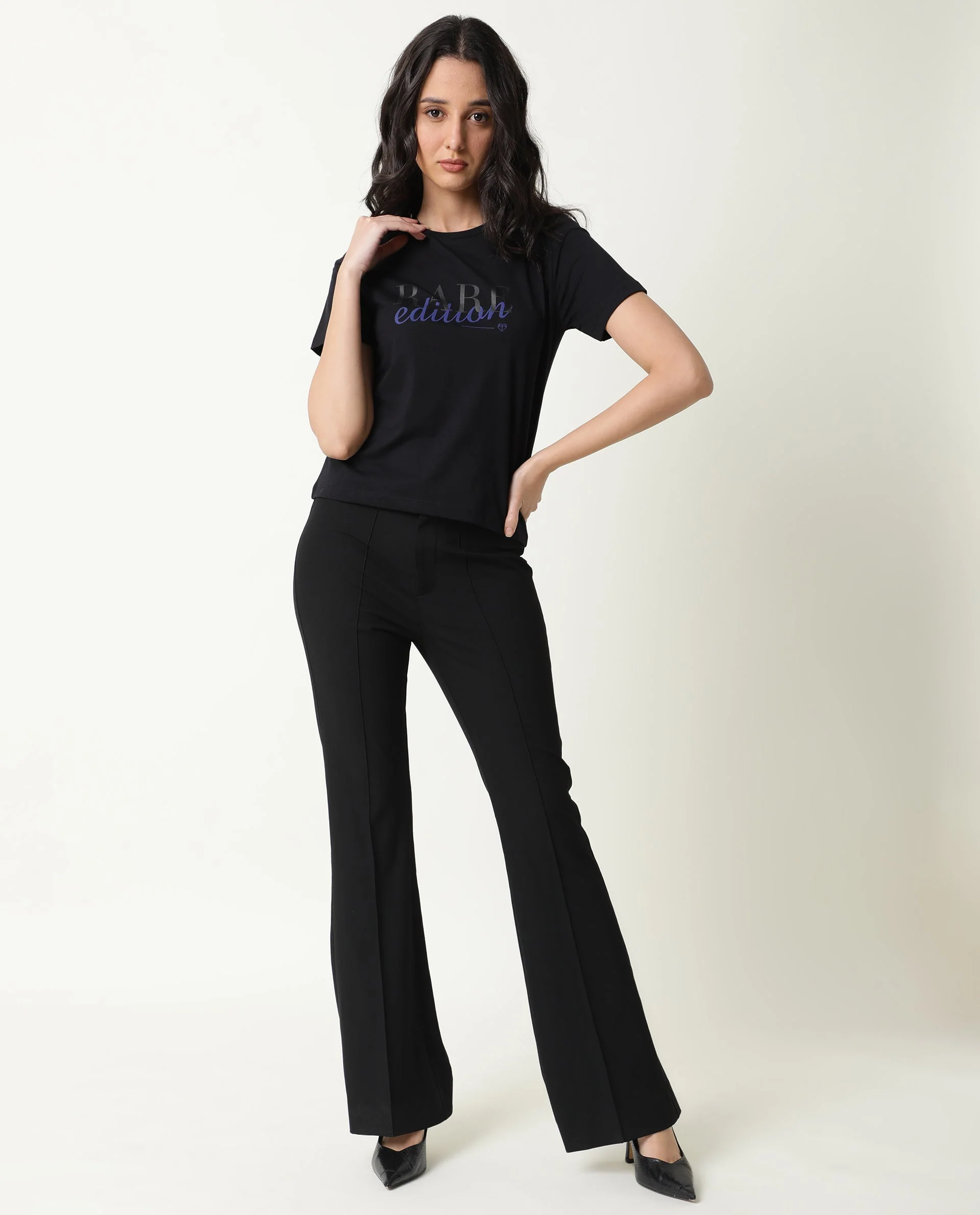 Rareism Women's Pacity Black Cotton Crew Neck Printed Regular Fit T-Shirt - Image 2