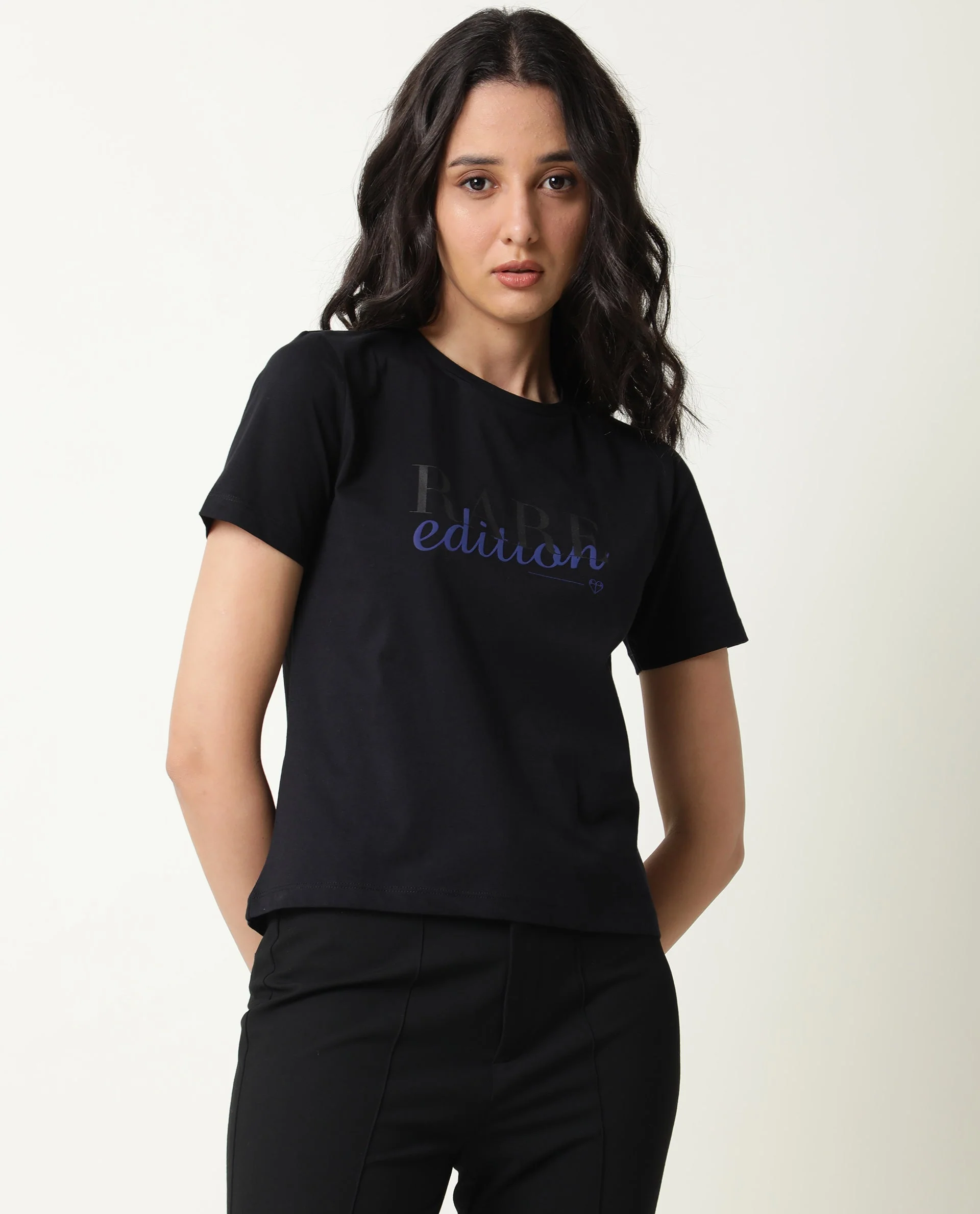 Rareism Women's Pacity Black Cotton Crew Neck Printed Regular Fit T-Shirt - Image 4