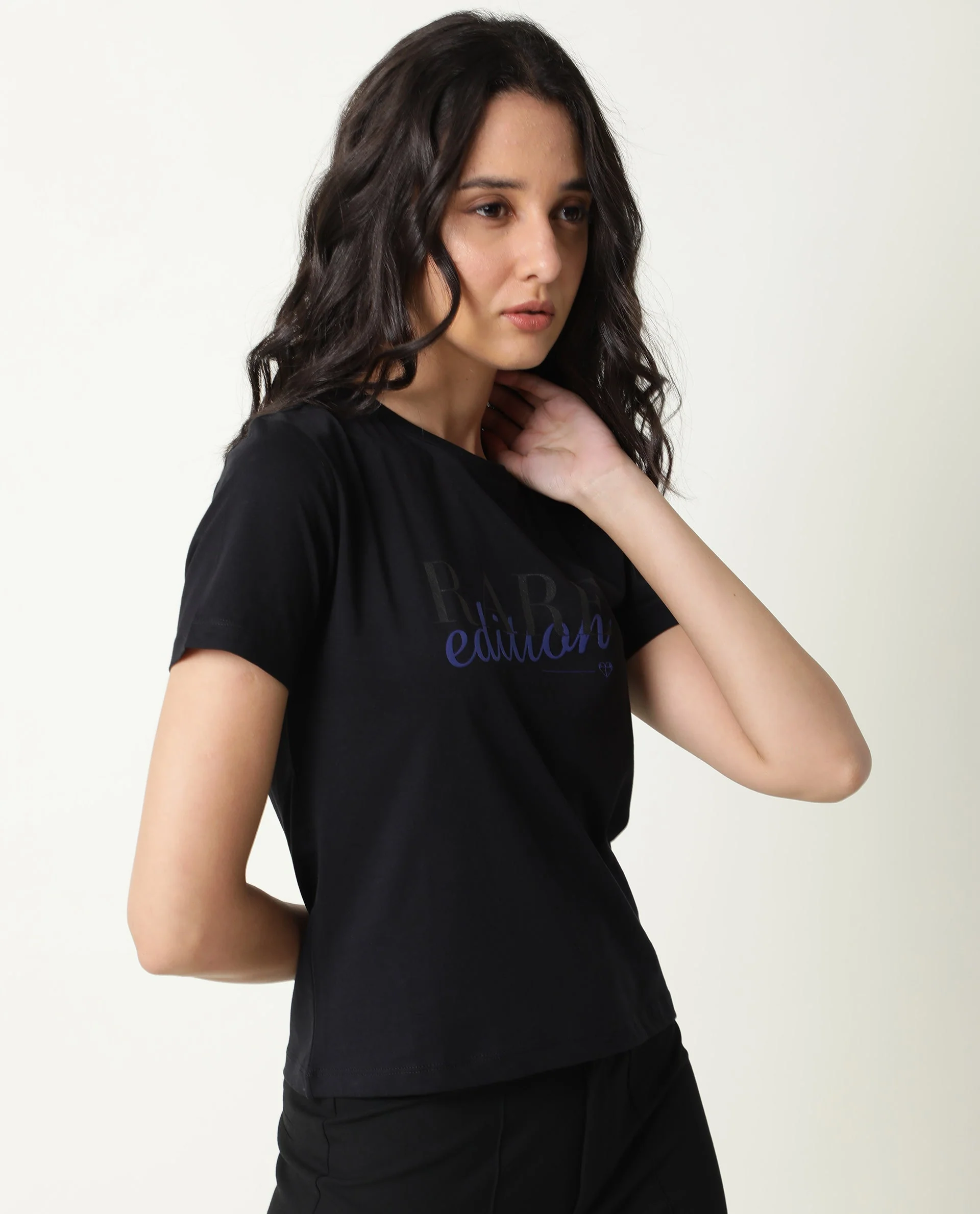 Rareism Women's Pacity Black Cotton Crew Neck Printed Regular Fit T-Shirt - Image 5