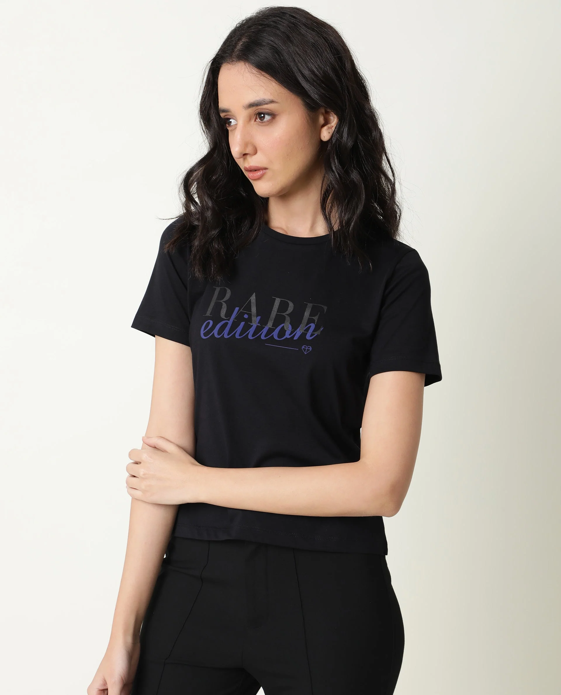 Rareism Women's Pacity Black Cotton Crew Neck Printed Regular Fit T-Shirt - Image 6