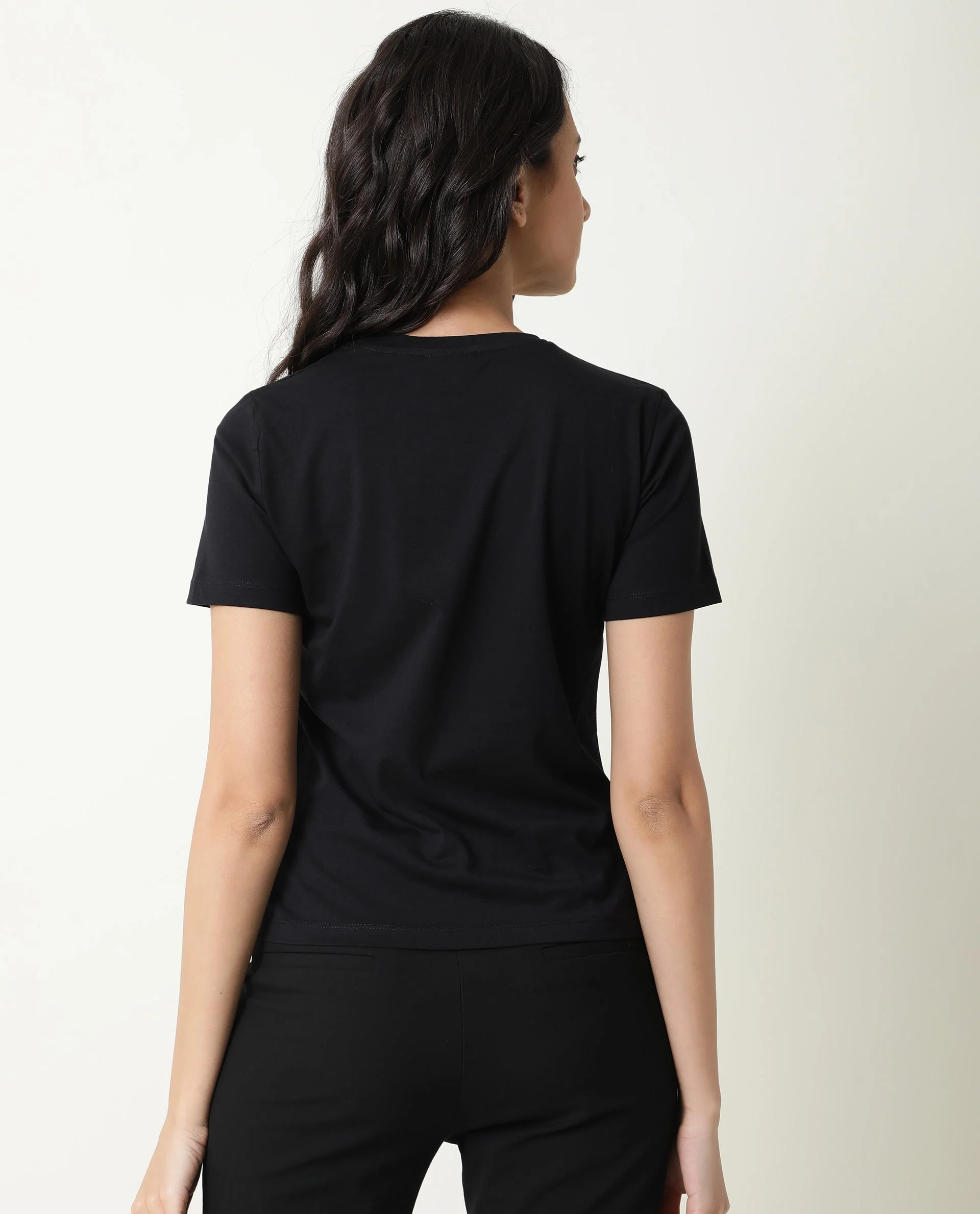 Rareism Women's Pacity Black Cotton Crew Neck Printed Regular Fit T-Shirt - Image 8