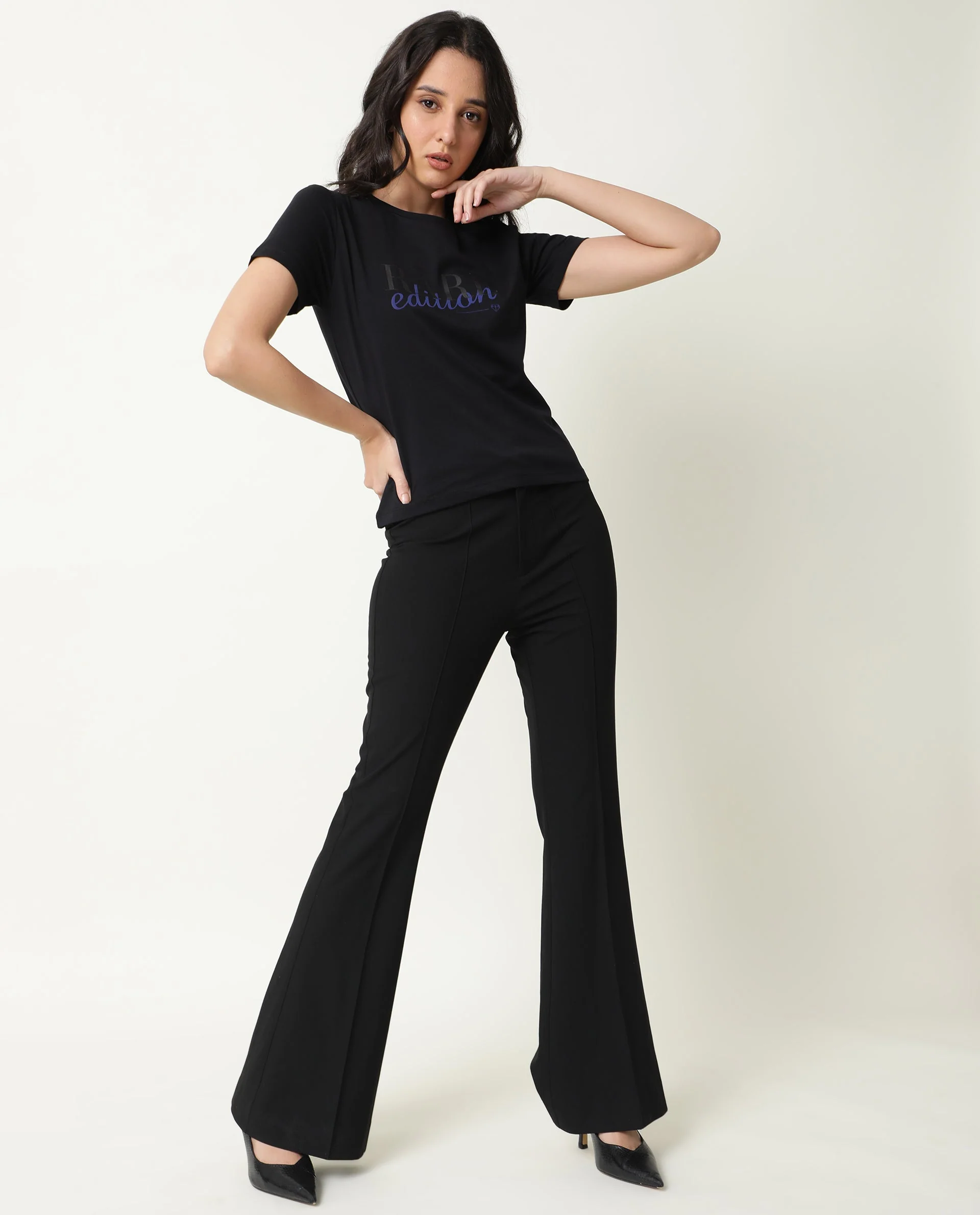 Rareism Women's Pacity Black Cotton Crew Neck Printed Regular Fit T-Shirt - Image 9
