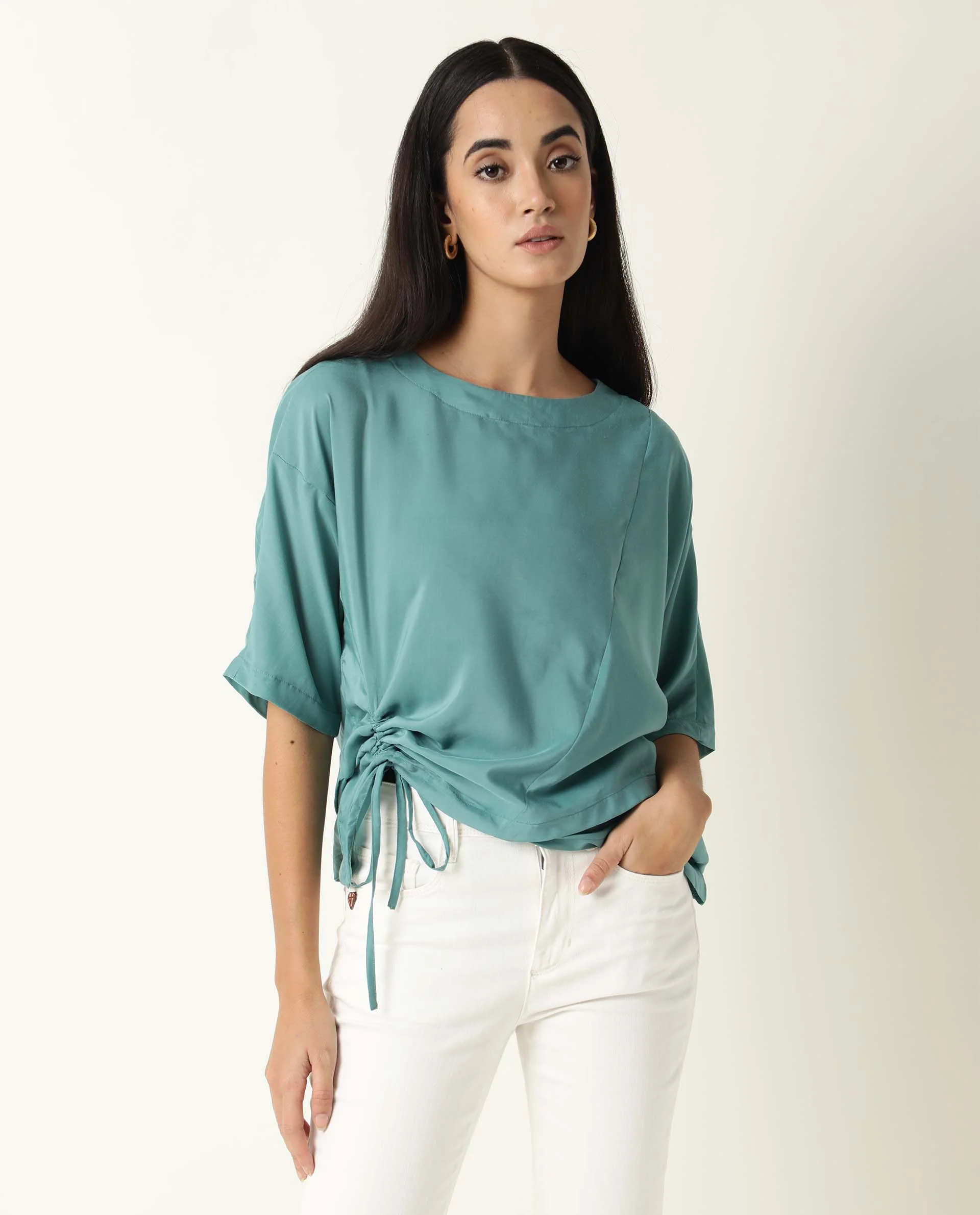 Rareism Women's Paecos Green Polyester Boat Neck Plain Regular Fit Top - Image 10