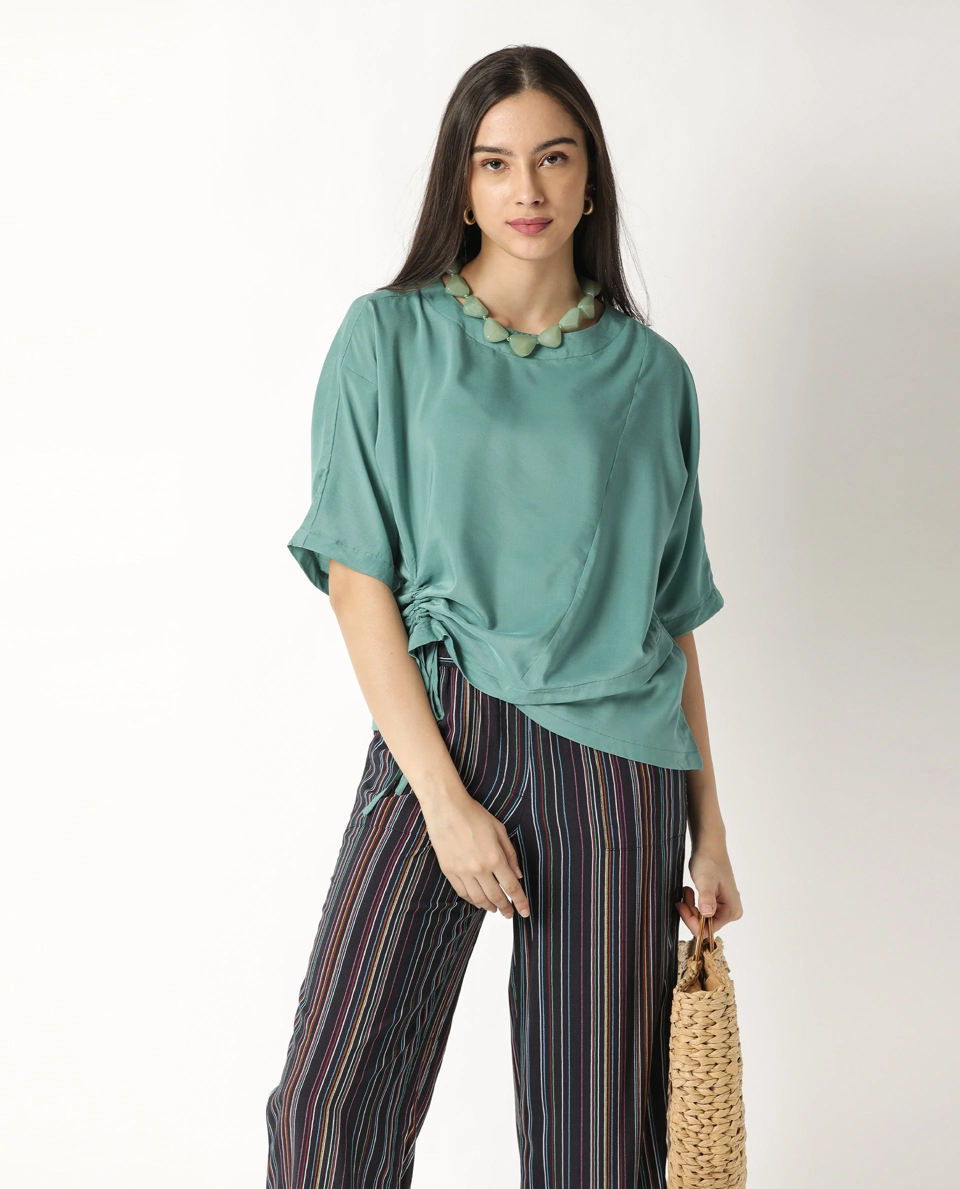 Rareism Women's Paecos Green Polyester Boat Neck Plain Regular Fit Top - Image 3
