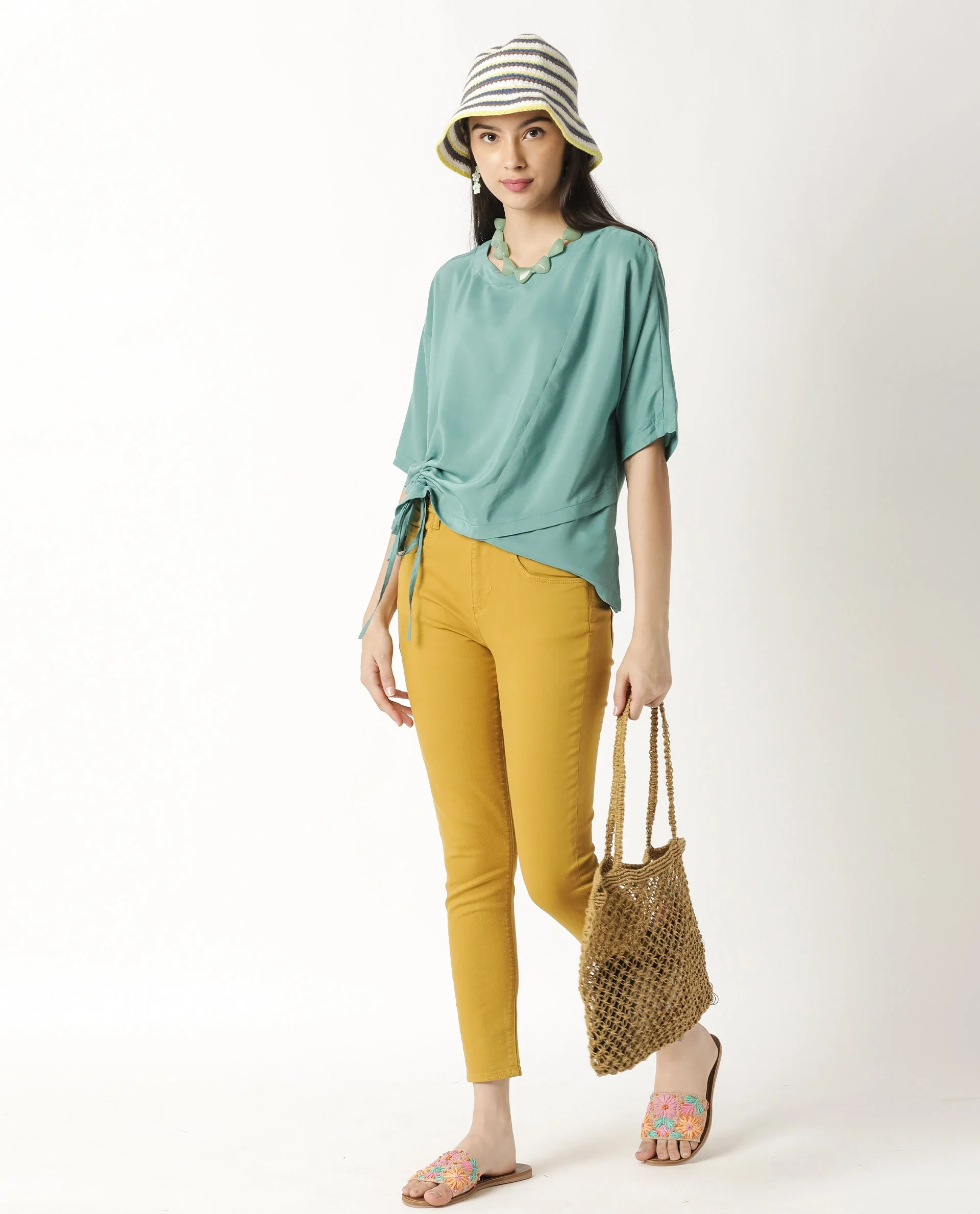 Rareism Women's Paecos Green Polyester Boat Neck Plain Regular Fit Top - Image 5
