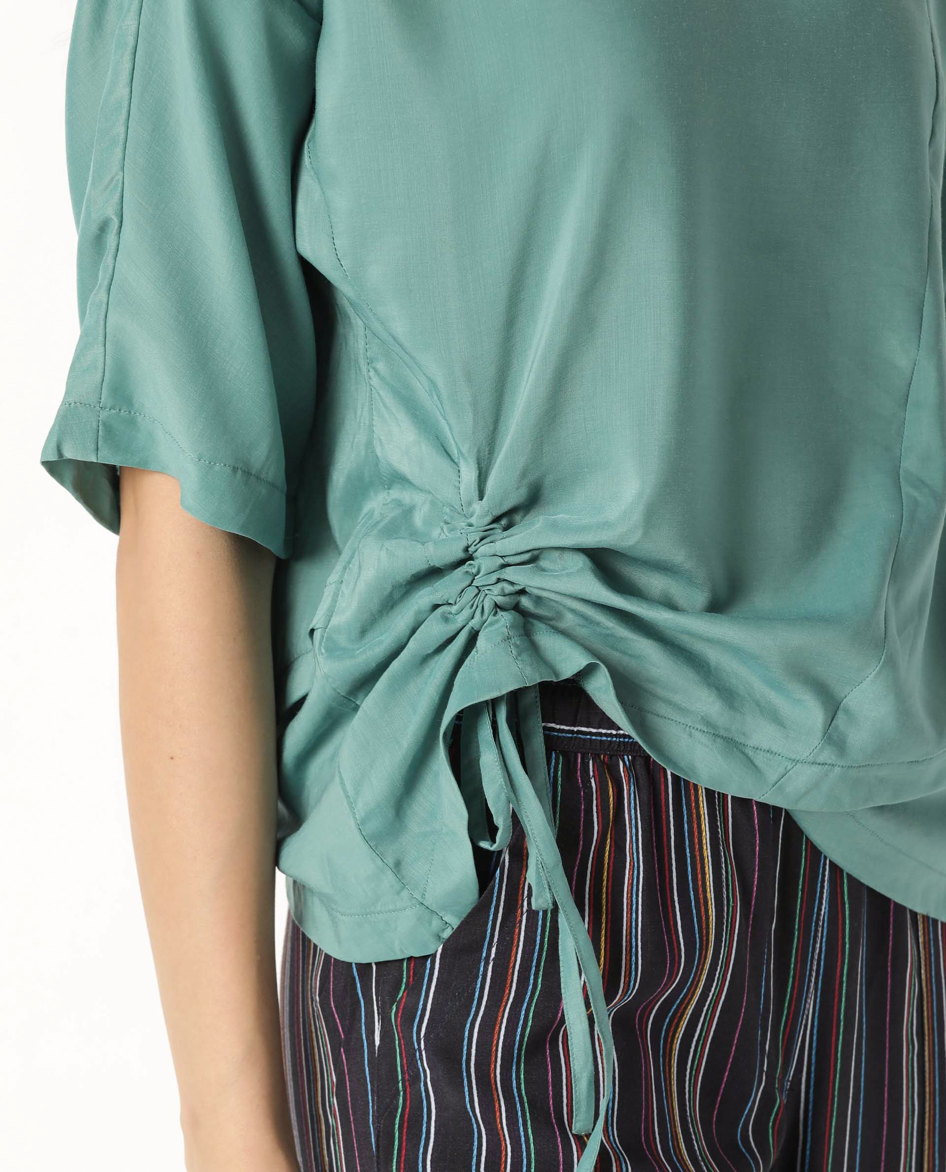 Rareism Women's Paecos Green Polyester Boat Neck Plain Regular Fit Top - Image 7
