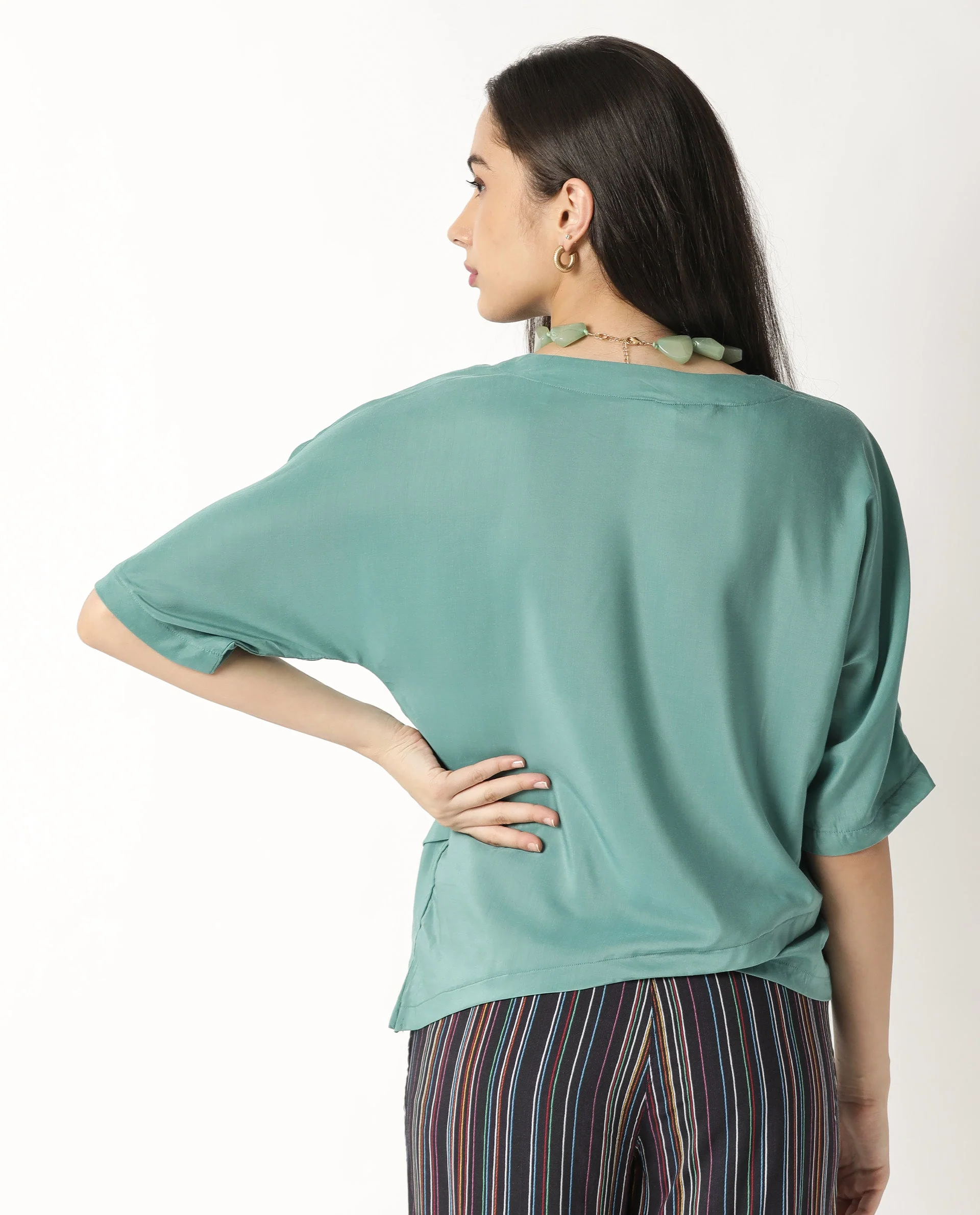 Rareism Women's Paecos Green Polyester Boat Neck Plain Regular Fit Top - Image 8