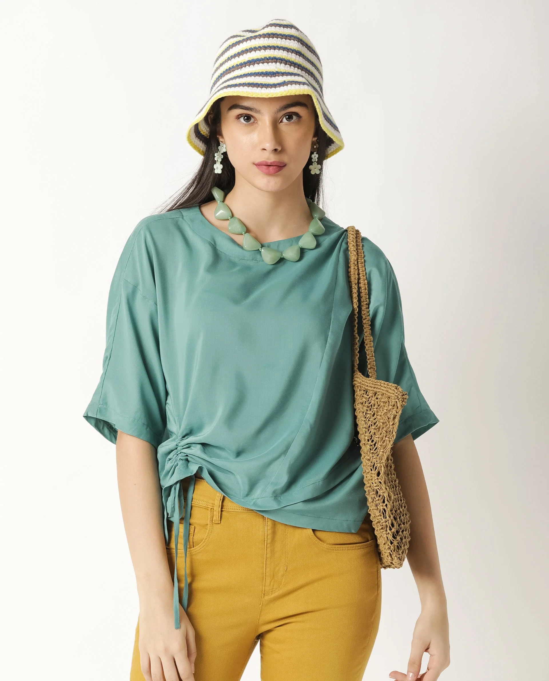 Rareism Women's Paecos Green Polyester Boat Neck Plain Regular Fit Top - Image 9