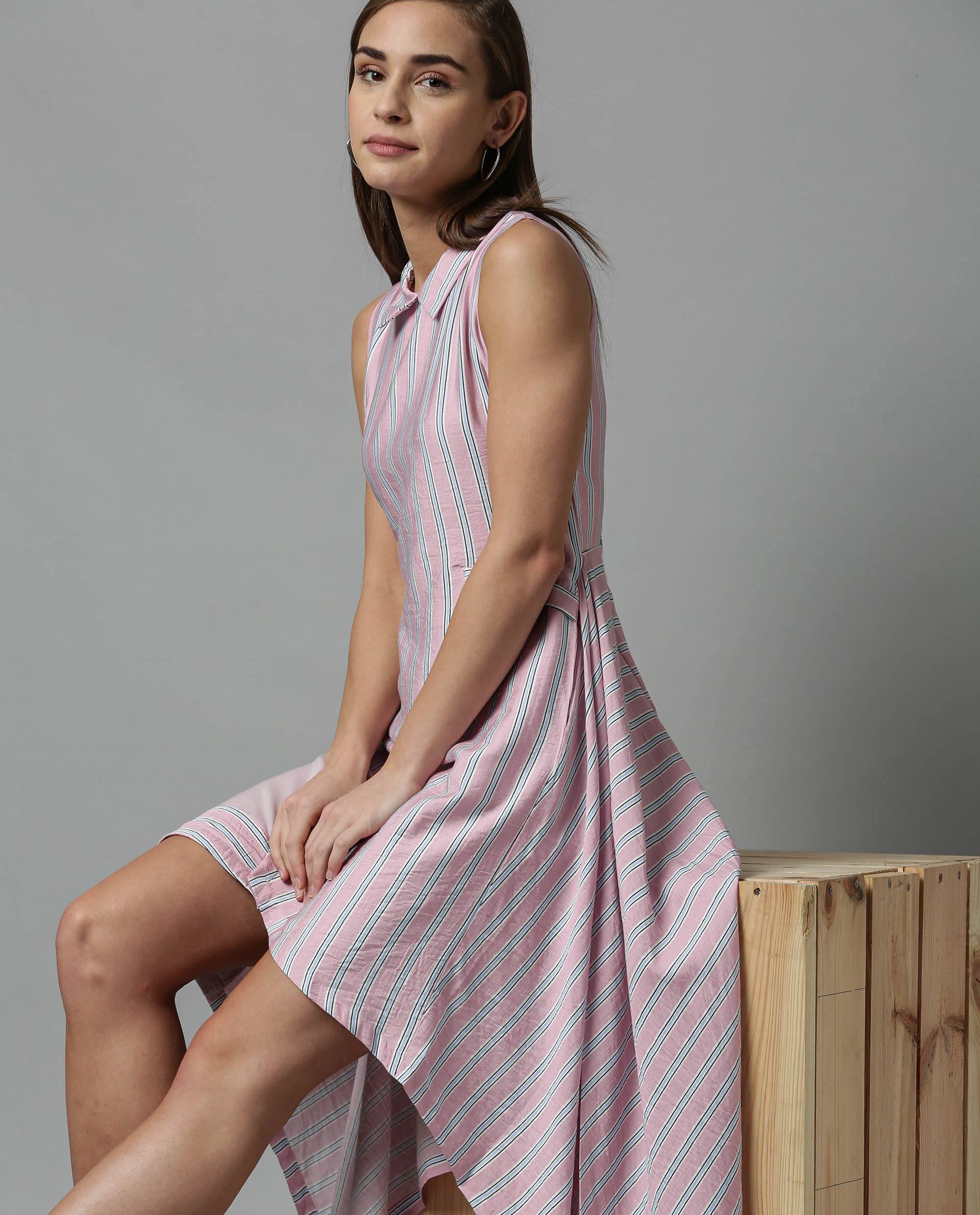 Rareism Women Page Pink Dress Sleeveless - Image 3