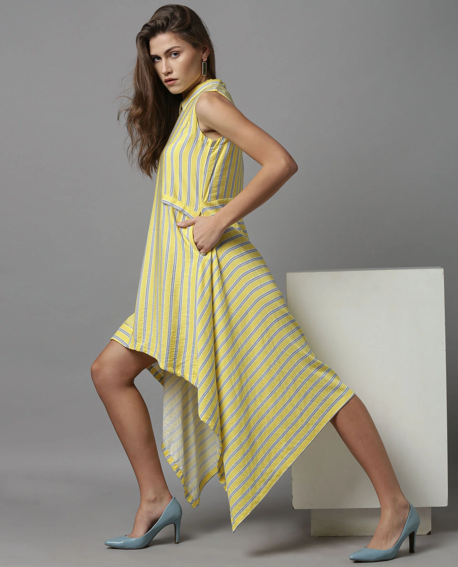Rareism Women Page Yellow Dress Sleeveless - Image 4