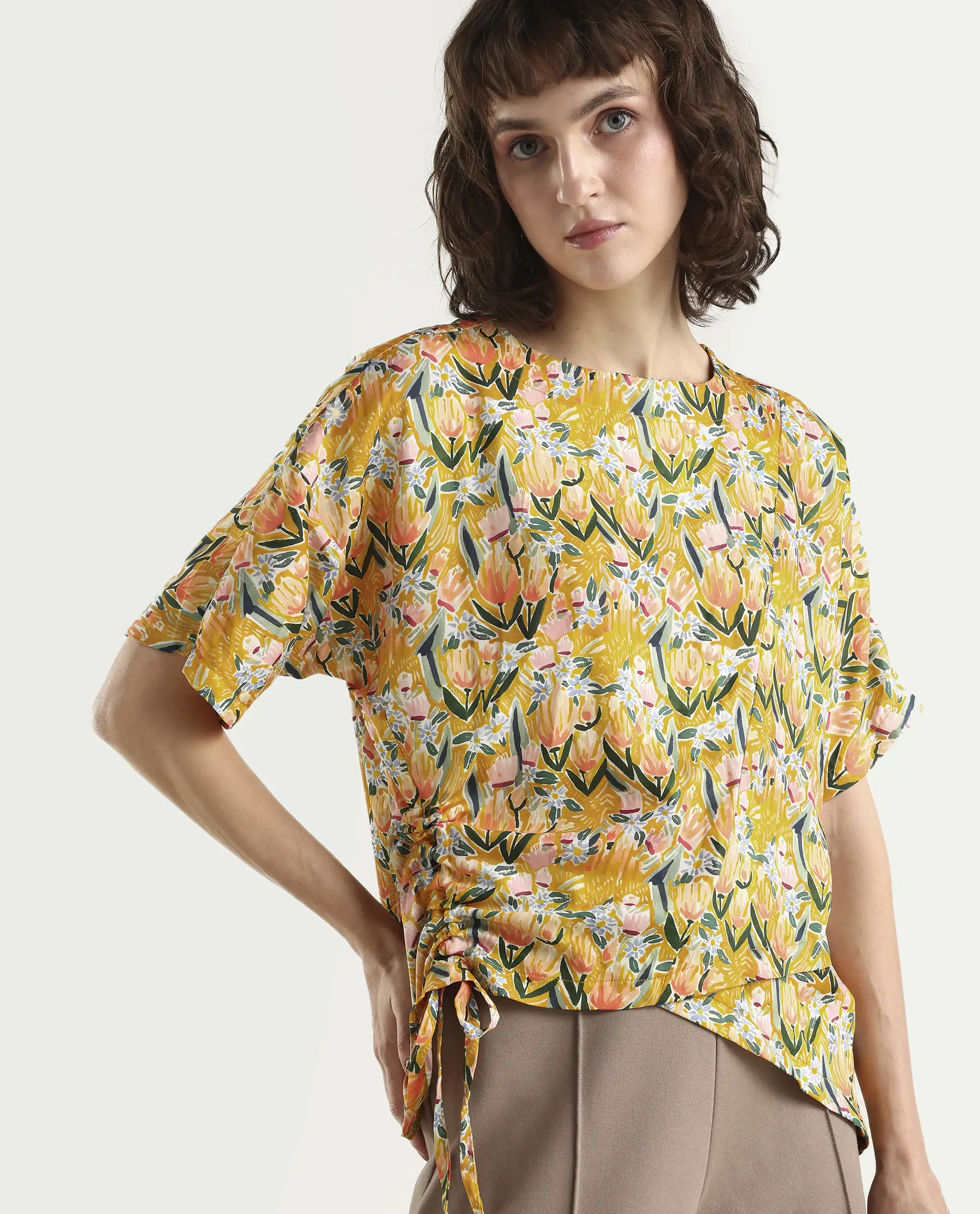 Rareism Women Pai Yellow Top Short Sleeves Printed - Image 3