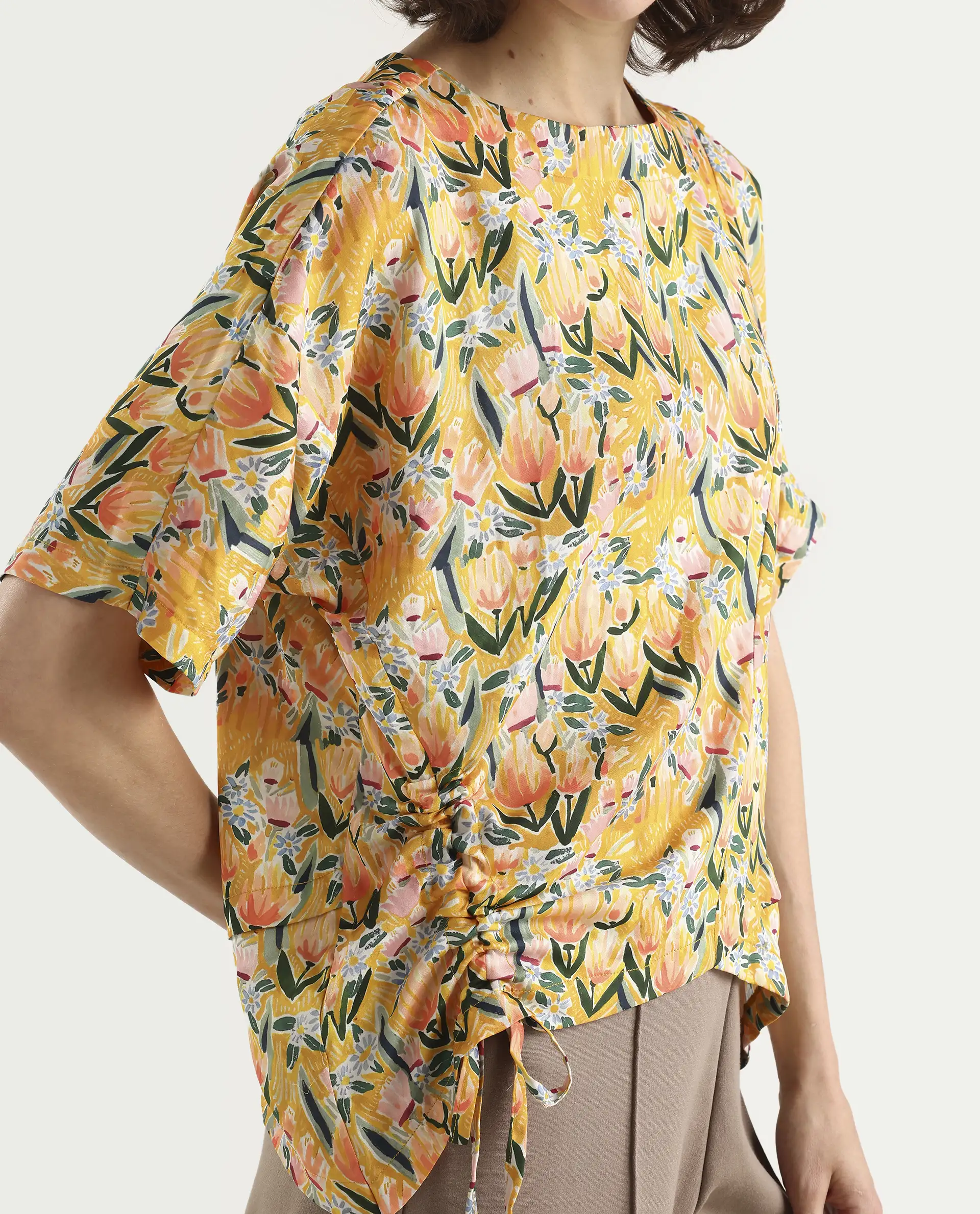 Rareism Women Pai Yellow Top Short Sleeves Printed - Image 4