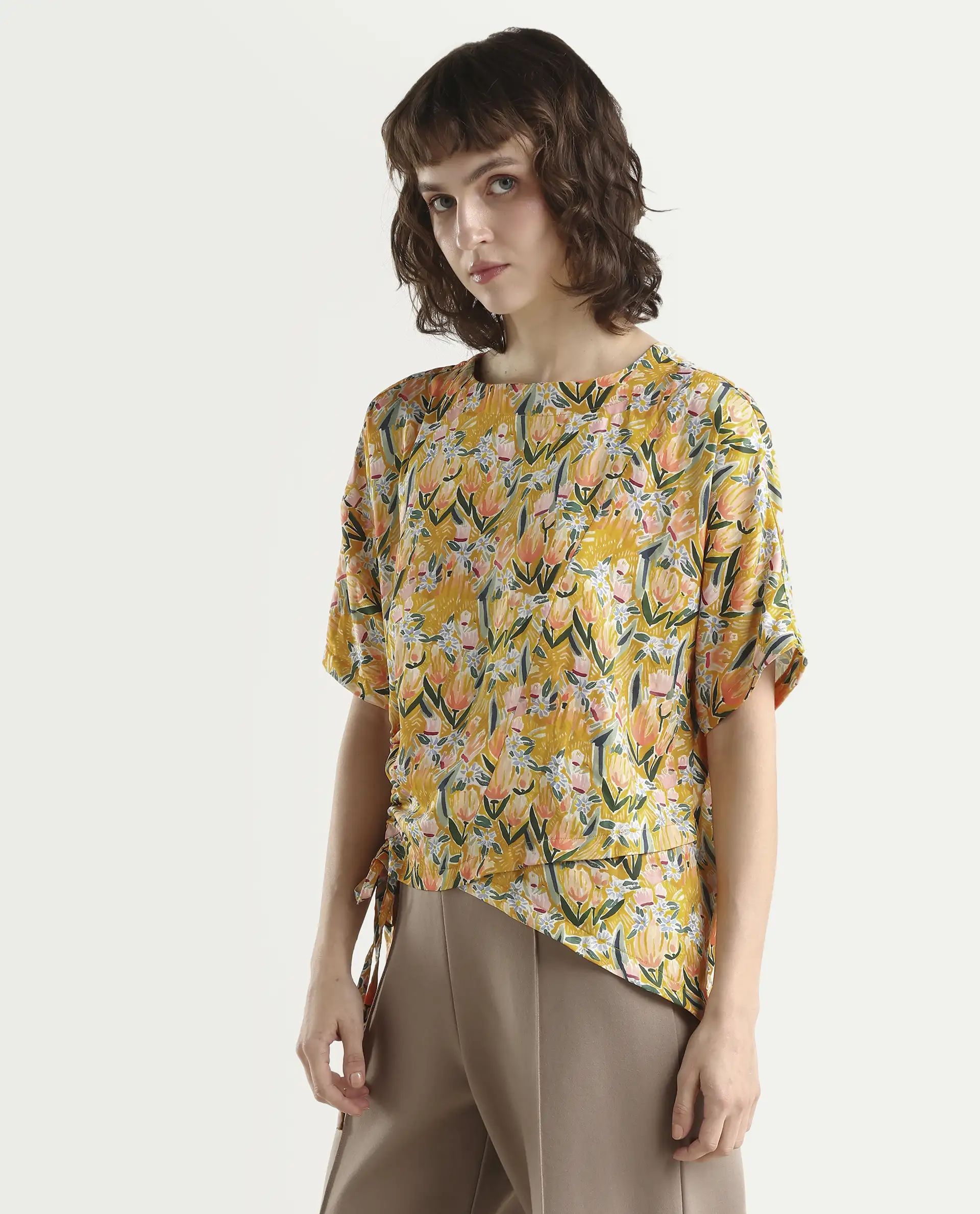 Rareism Women Pai Yellow Top Short Sleeves Printed - Image 5
