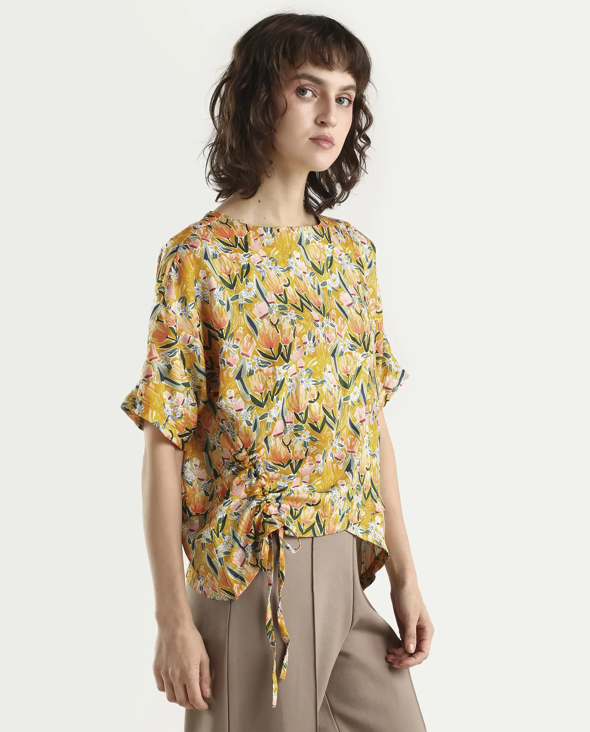 Rareism Women Pai Yellow Top Short Sleeves Printed - Image 6
