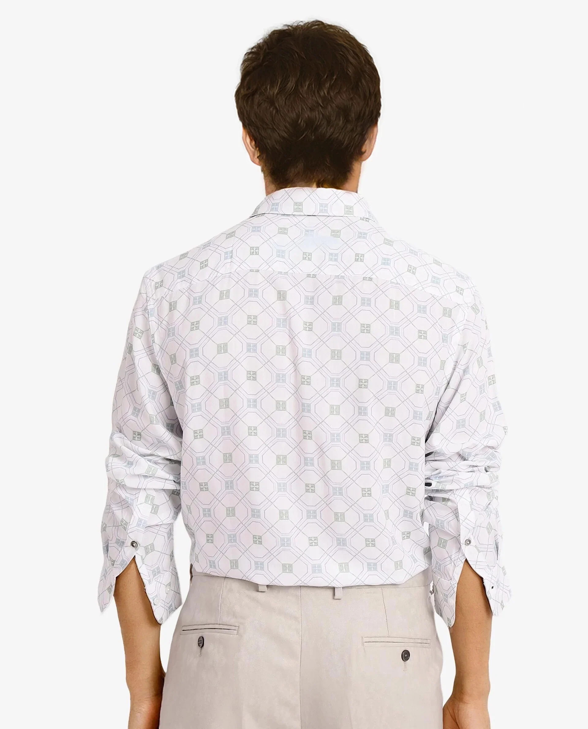 Rare Rabbit Men's Paide White Viscose Geometric Print Regular Fit Full Sleeve Collared Shirt - Image 5