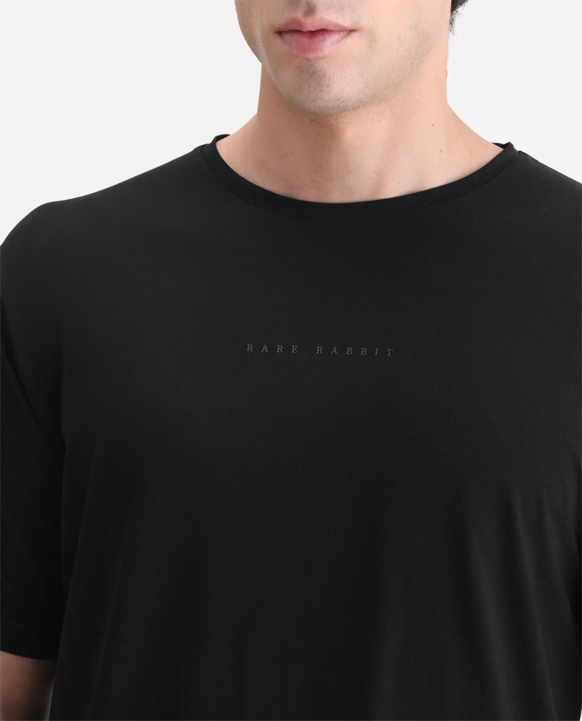 Rare Rabbit Men's Paig Black Cotton Blend Plain Relaxed Fit Half Sleeve Crew Neck T-Shirt - Image 3
