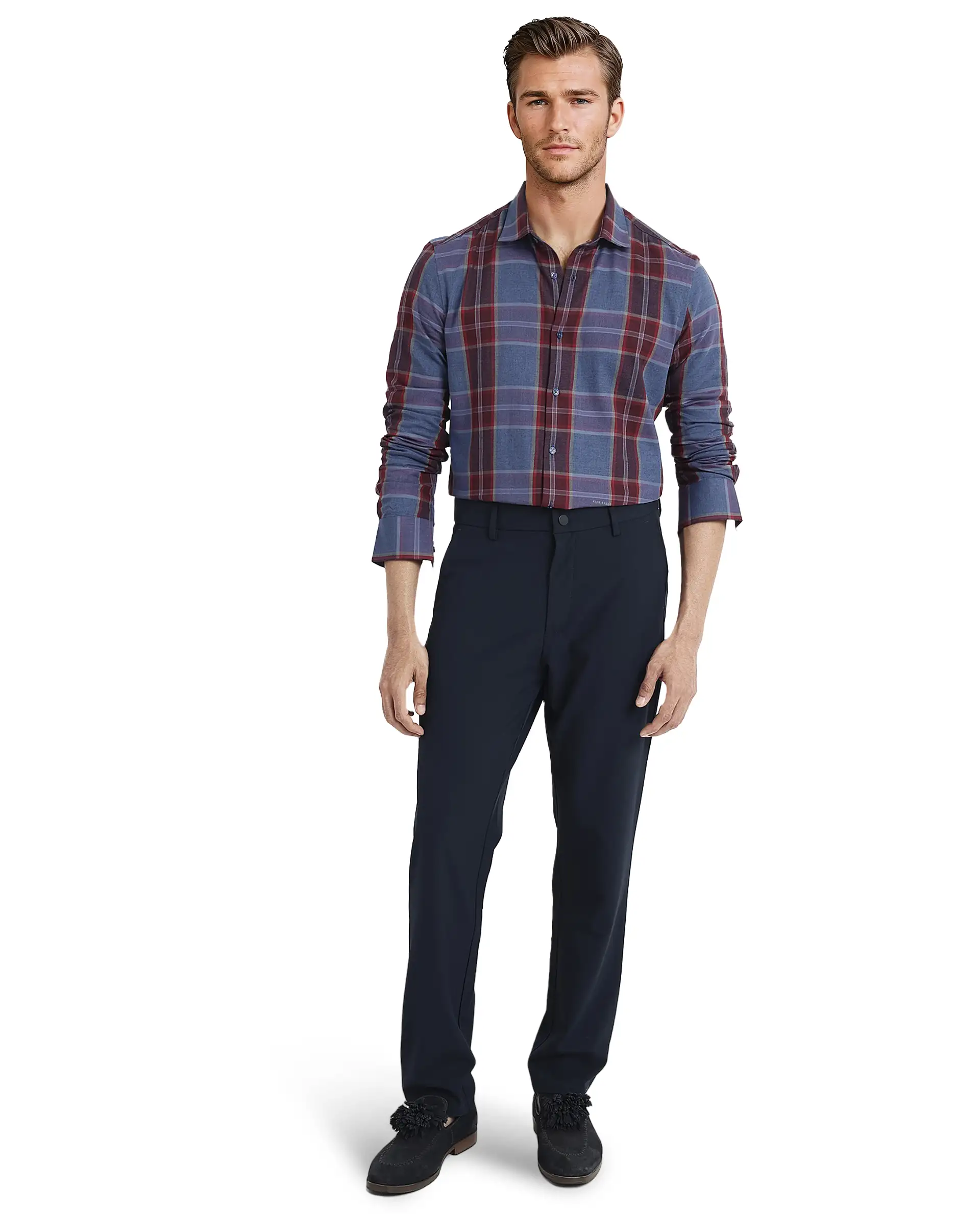 Rare Rabbit Men's Paina Red Cotton Checked Print Regular Fit Full Sleeve Collared Shirt - Image 2