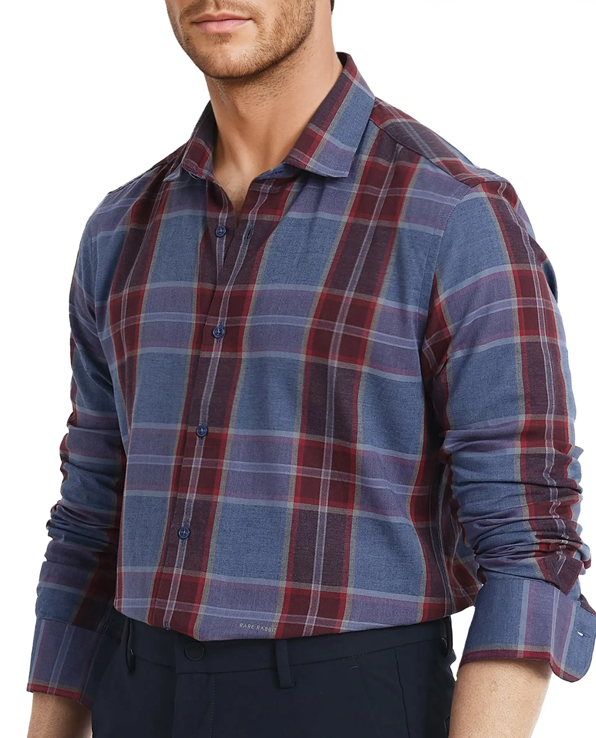 Rare Rabbit Men's Paina Red Cotton Checked Print Regular Fit Full Sleeve Collared Shirt - Image 3