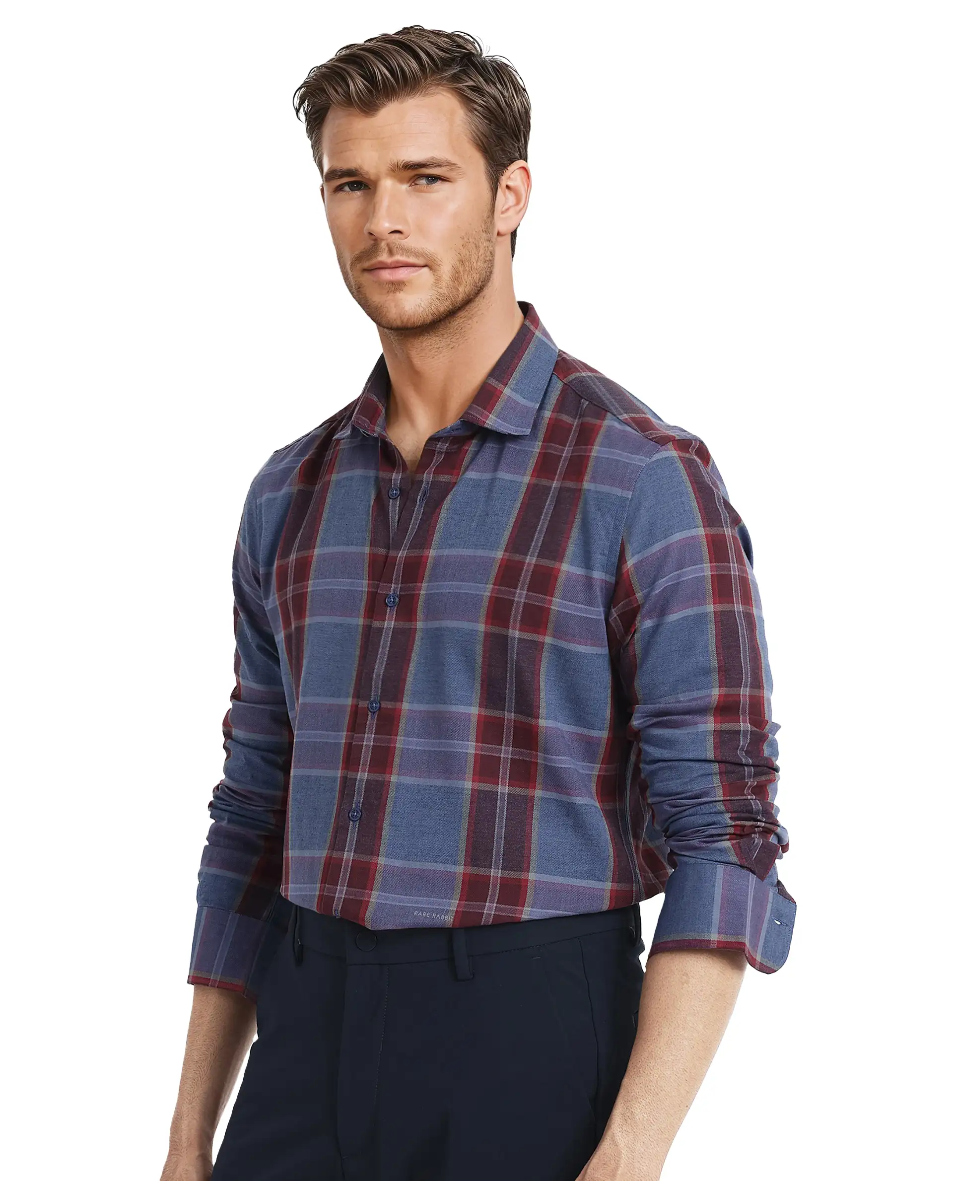 Rare Rabbit Men's Paina Red Cotton Checked Print Regular Fit Full Sleeve Collared Shirt - Image 7