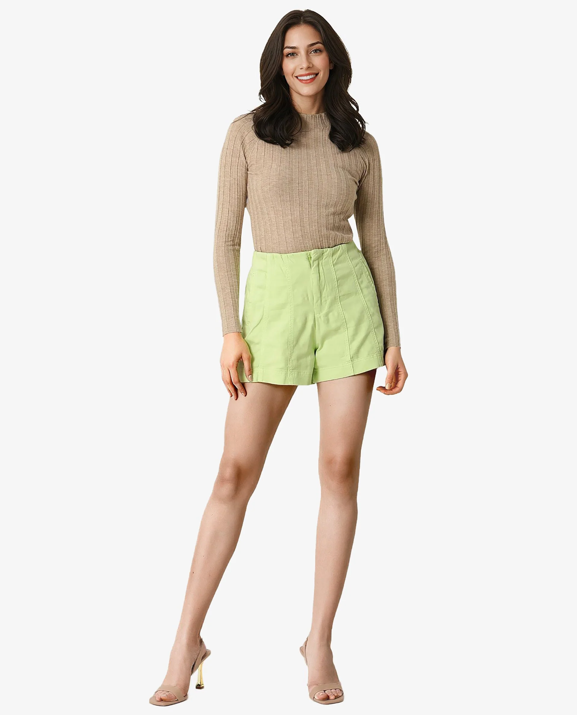 Rareism Women's Painted Green Cotton Blend Plain Regular Fit Shorts - Image 2