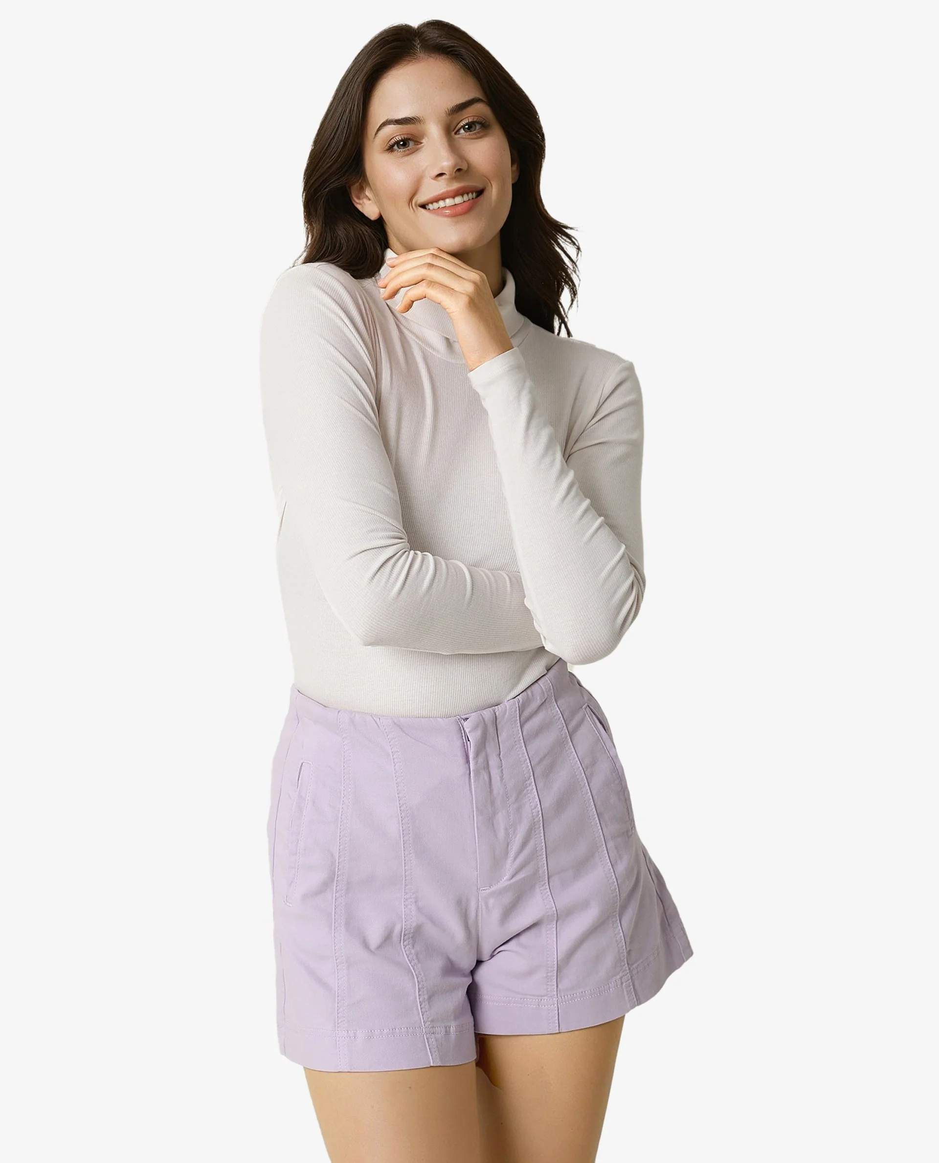 Rareism Women's Painted Pastel Purple Cotton Blend Plain Regular Fit Shorts