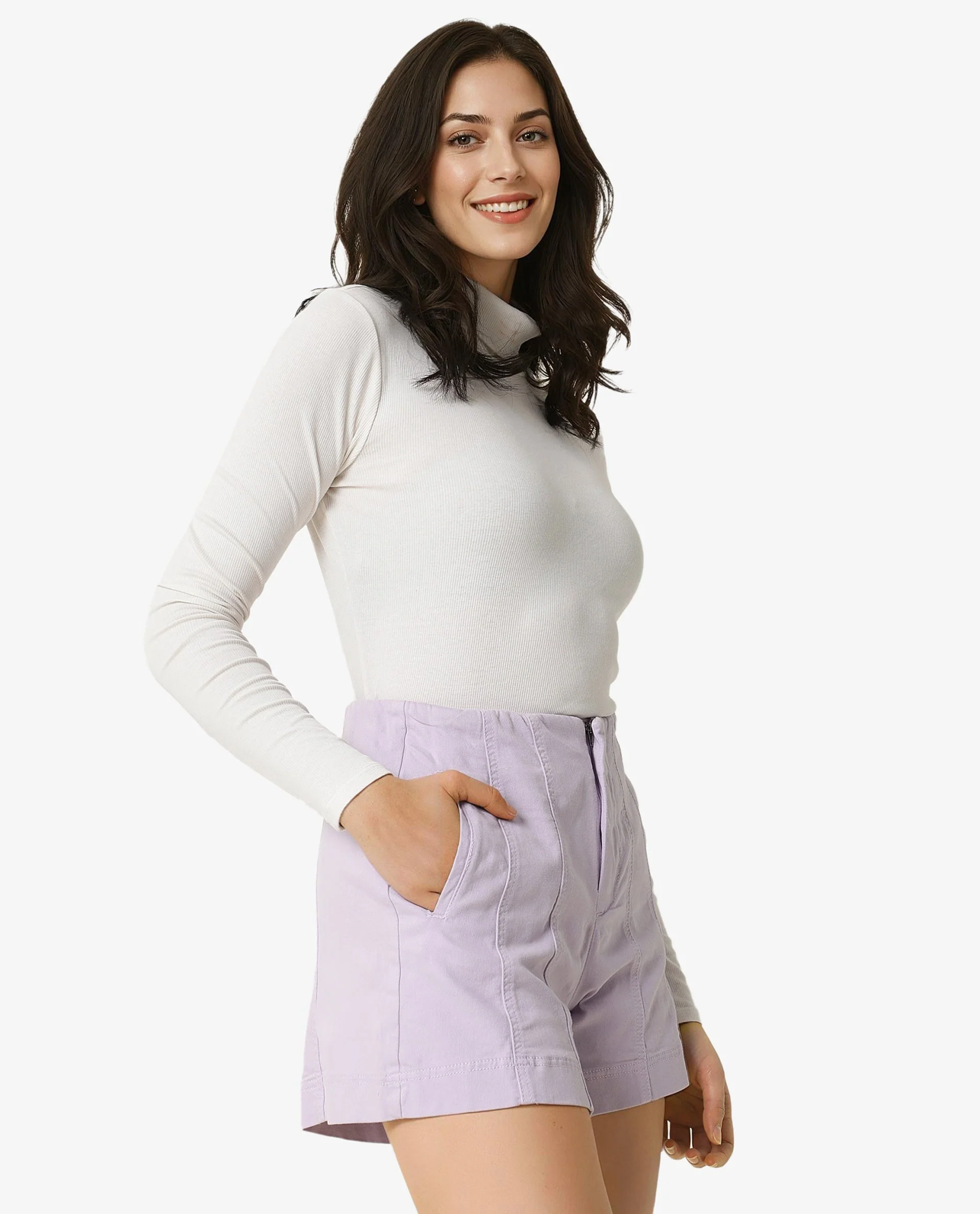 Rareism Women's Painted Pastel Purple Cotton Blend Plain Regular Fit Shorts - Image 3