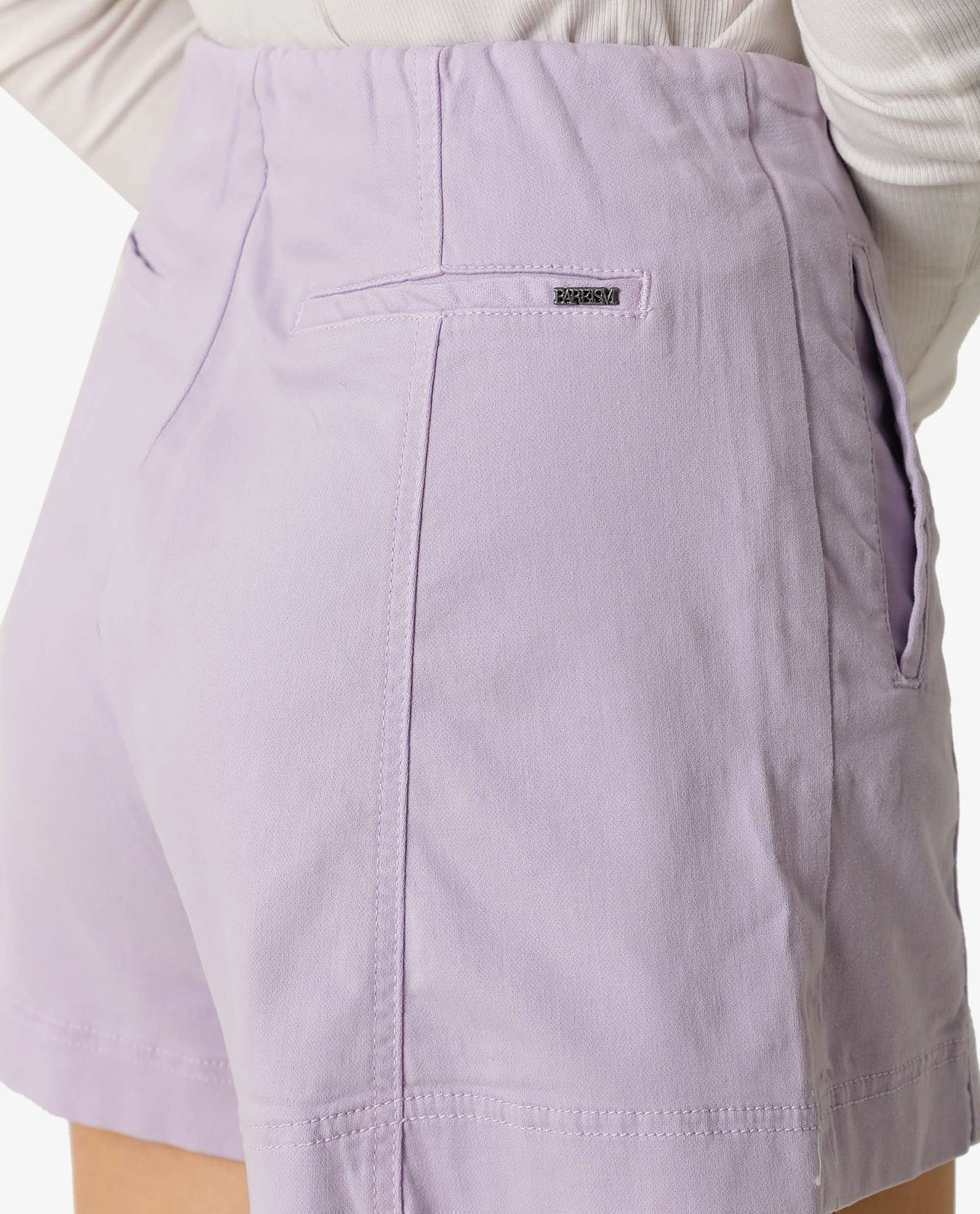 Rareism Women's Painted Pastel Purple Cotton Blend Plain Regular Fit Shorts - Image 4
