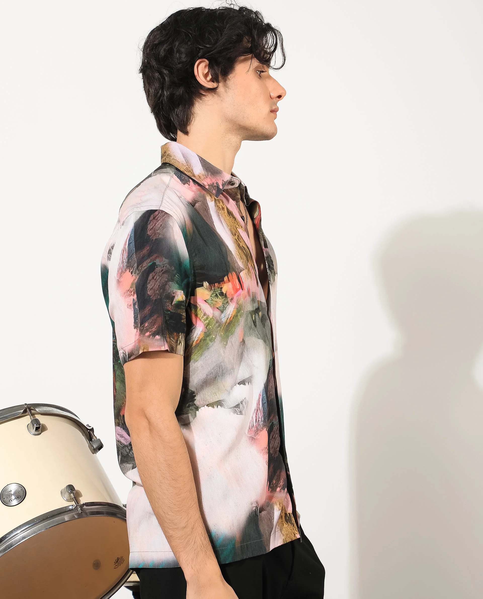 Rare Rabbit Men's Painter Green Viscose Abstract Print Regular Fit Half Sleeve Collared Shirt - Image 8