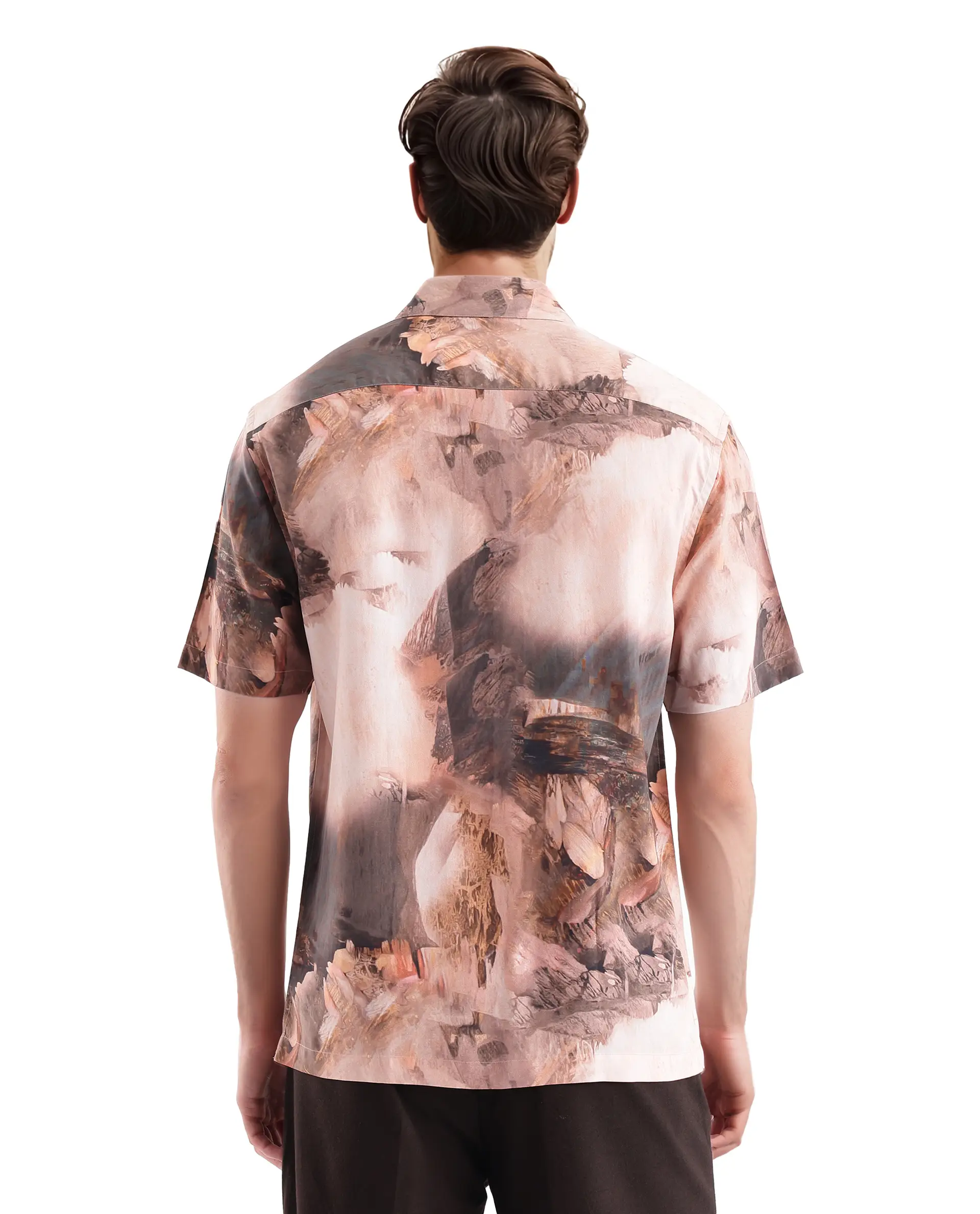 Rare Rabbit Men's Painter Peach Viscose Abstract Print Regular Fit Half Sleeve Collared Shirt - Image 4