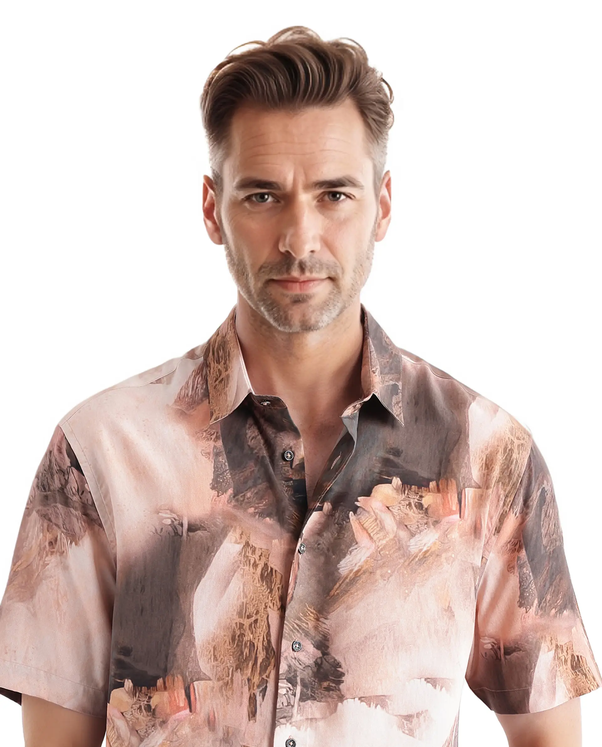 Rare Rabbit Men's Painter Peach Viscose Abstract Print Regular Fit Half Sleeve Collared Shirt - Image 5
