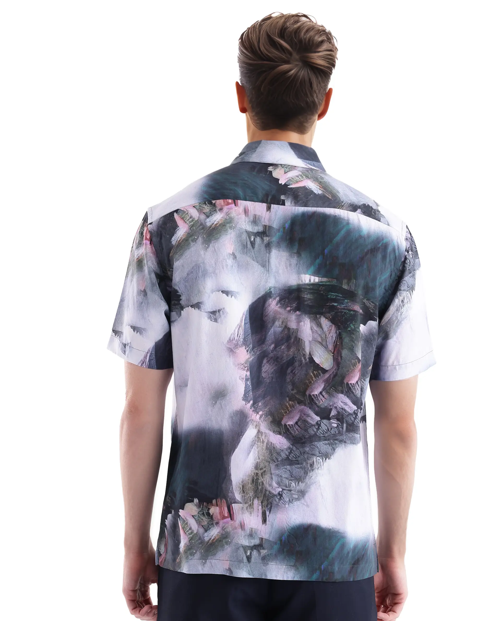 Rare Rabbit Men's Painter Purple Viscose Abstract Print Regular Fit Half Sleeve Collared Shirt - Image 5