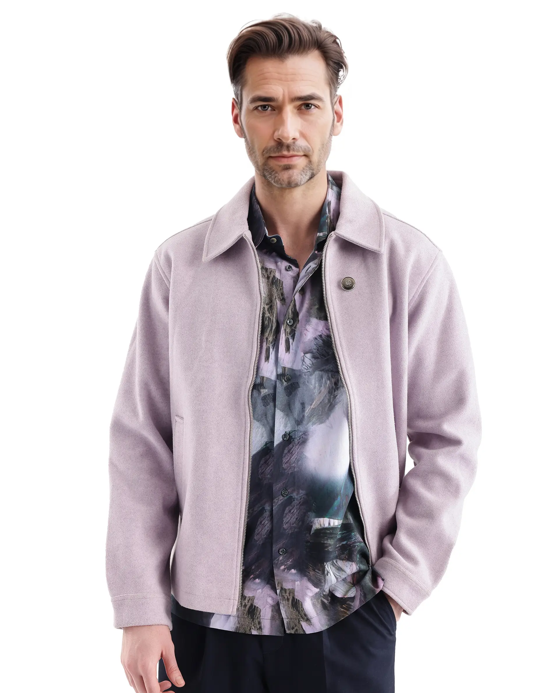 Rare Rabbit Men's Painter Purple Viscose Abstract Print Regular Fit Half Sleeve Collared Shirt - Image 7