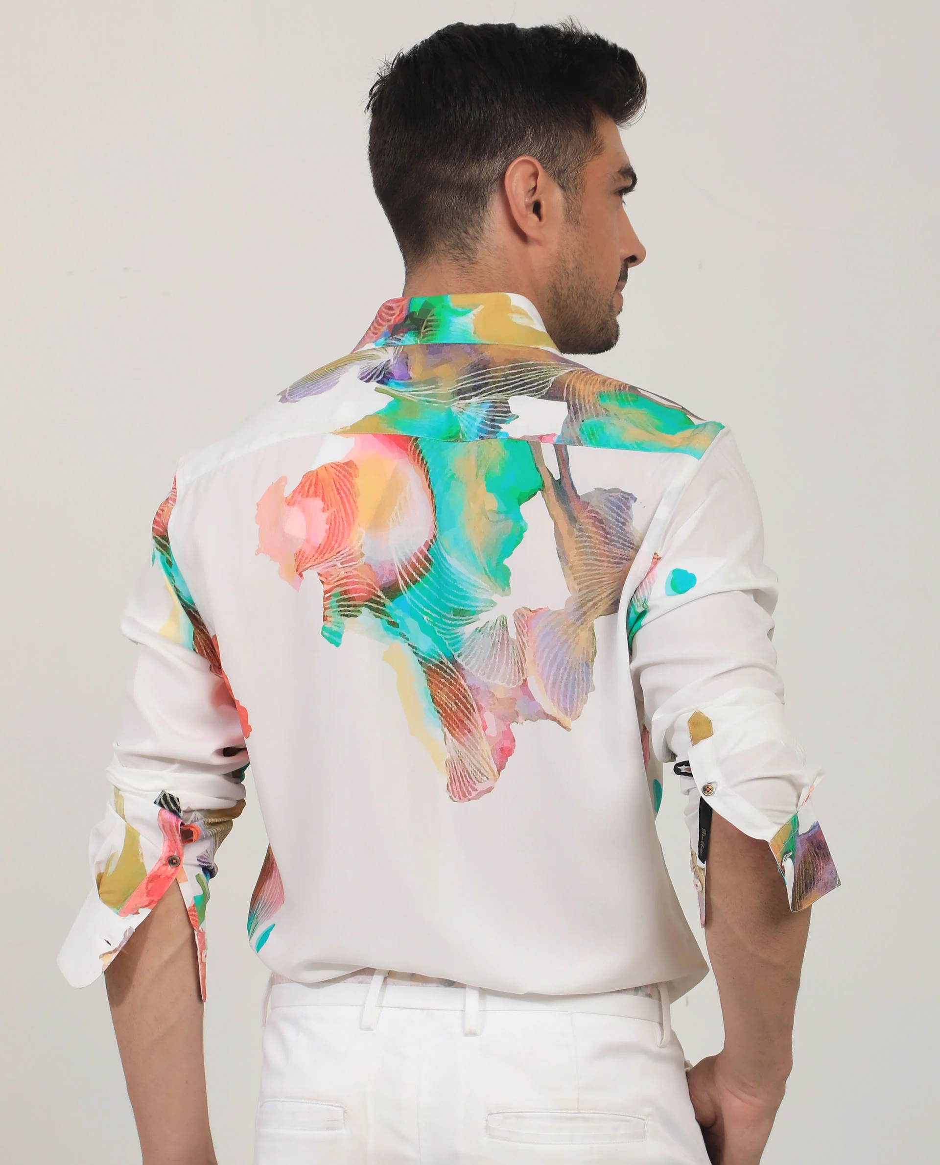Rare Rabbit Men's Painter White Viscose Abstract Print Regular Fit Full Sleeve Collared Shirt - Image 5