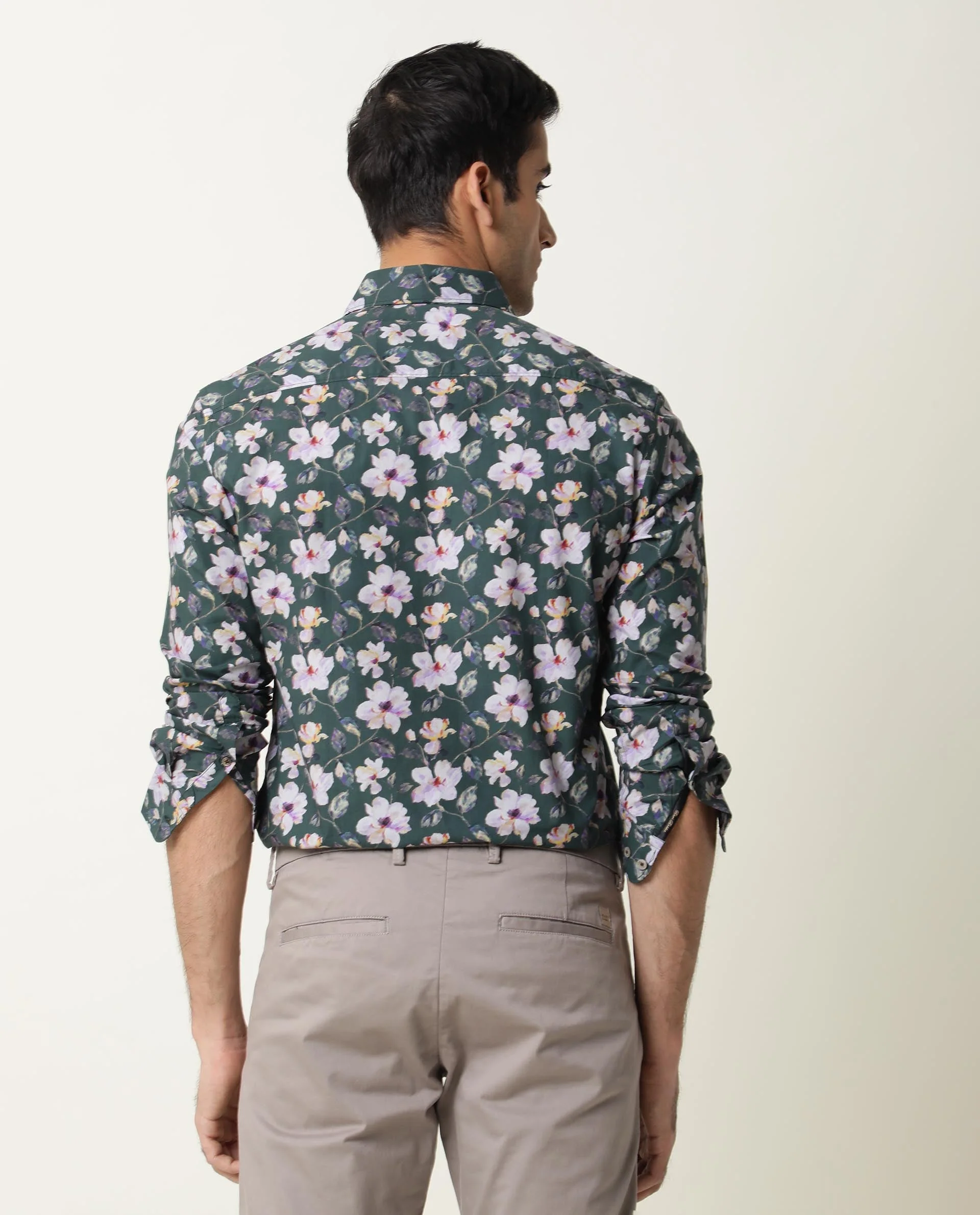 Rare Rabbit Men's Paintt Green Cotton Floral Print Regular Fit Full Sleeve Collared Shirt - Image 9