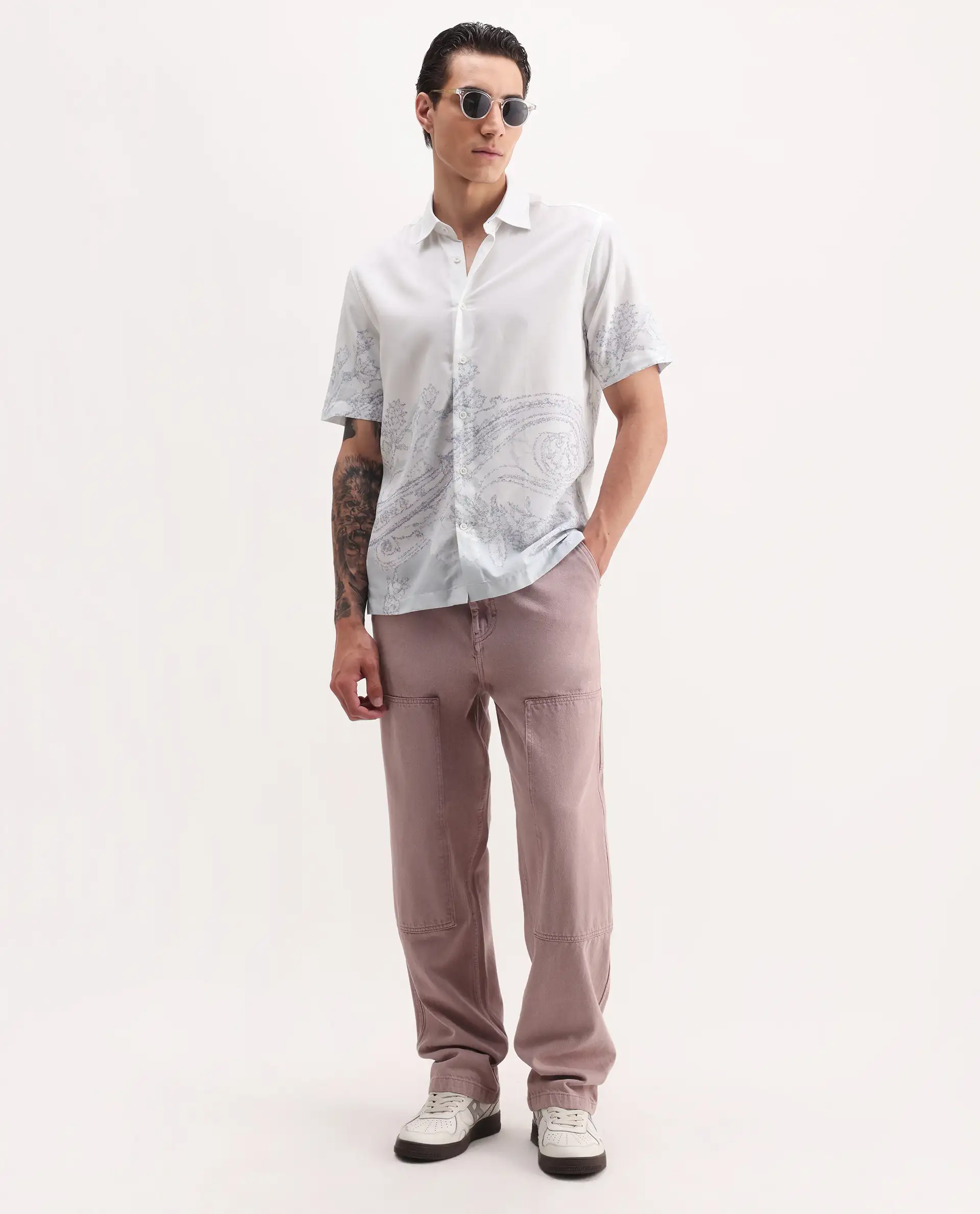 Rare Rabbit Men's Pais White Cotton Blend Paisley Print Relaxed Fit Half Sleeve Collared Shirt - Image 2