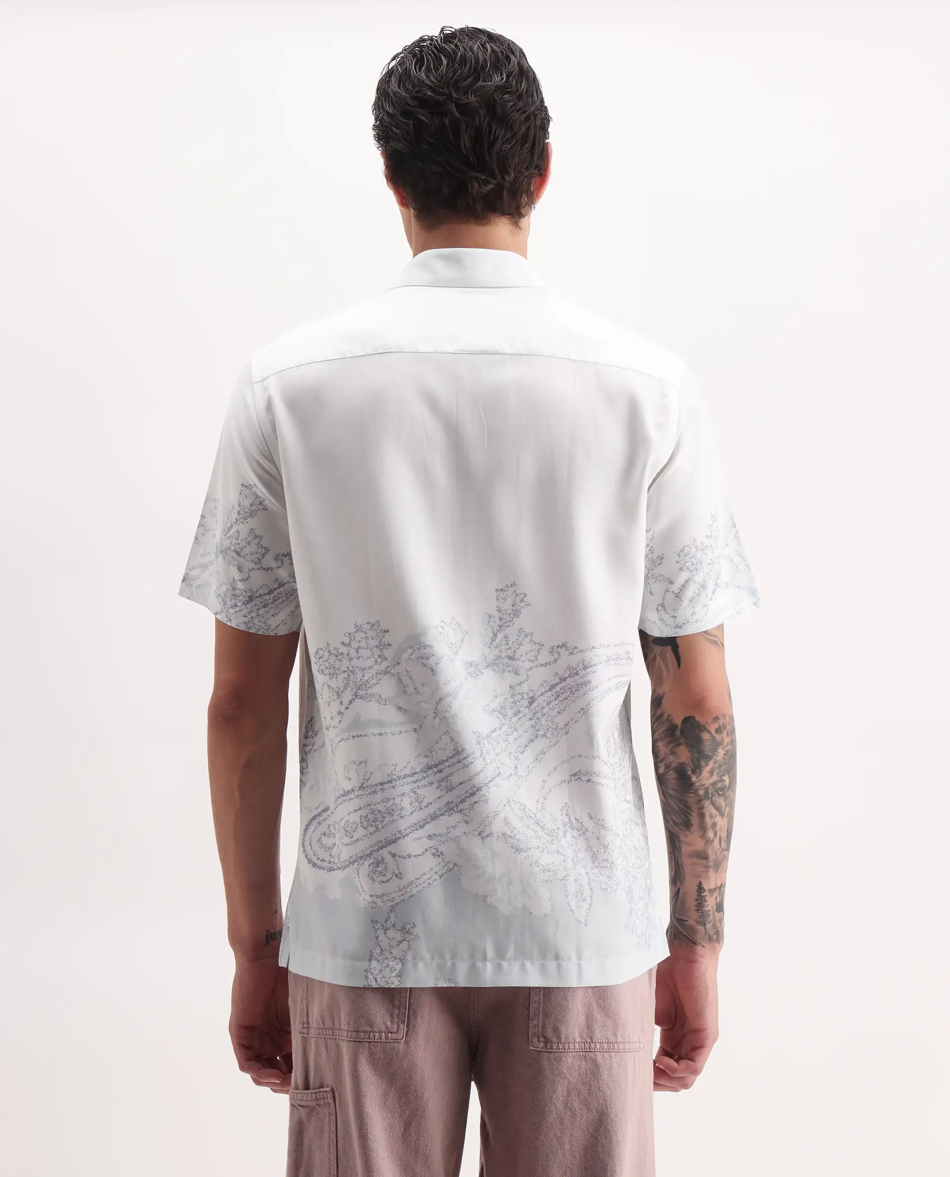 Rare Rabbit Men's Pais White Cotton Blend Paisley Print Relaxed Fit Half Sleeve Collared Shirt - Image 7