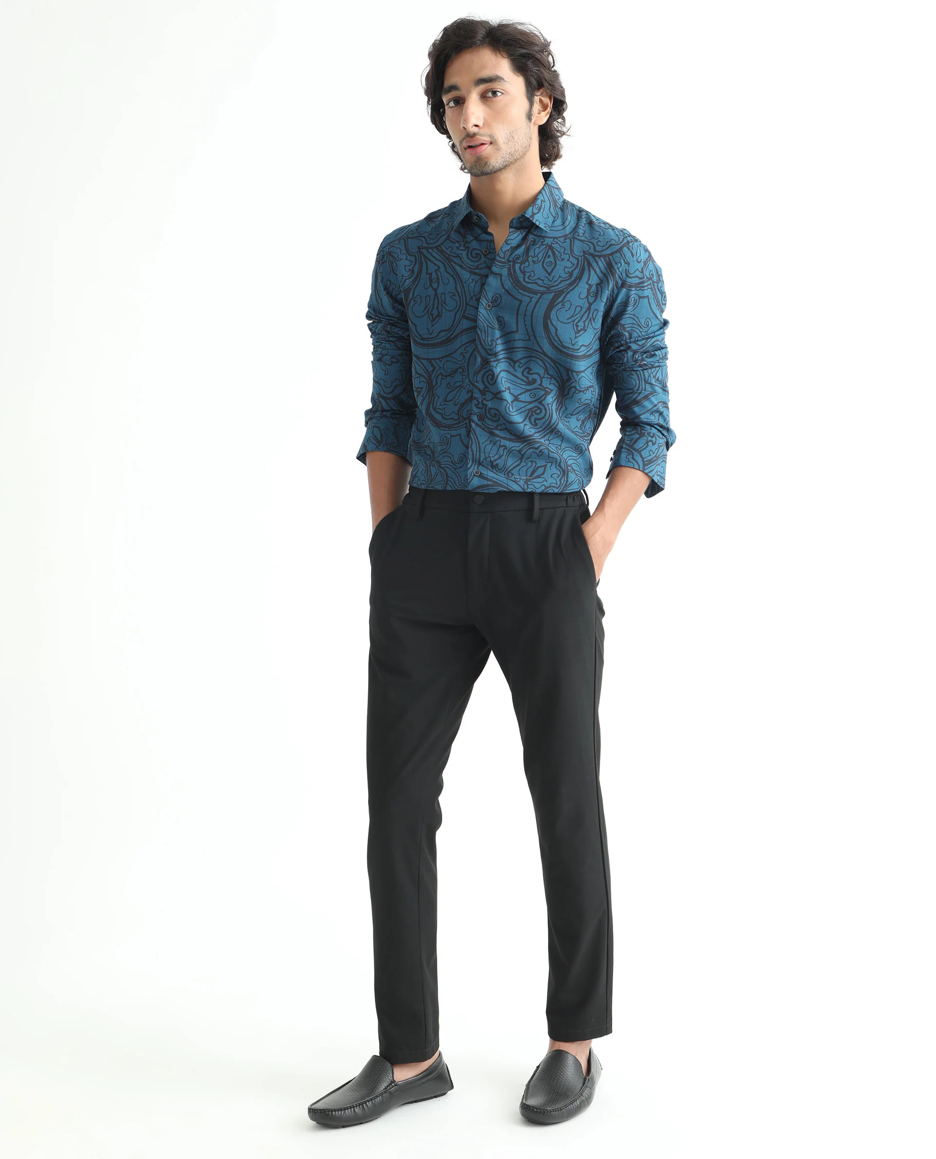 Rare Rabbit Men's Paisum Dark Blue Viscose Paisley Print Regular Fit Full Sleeve Collared Shirt - Image 2