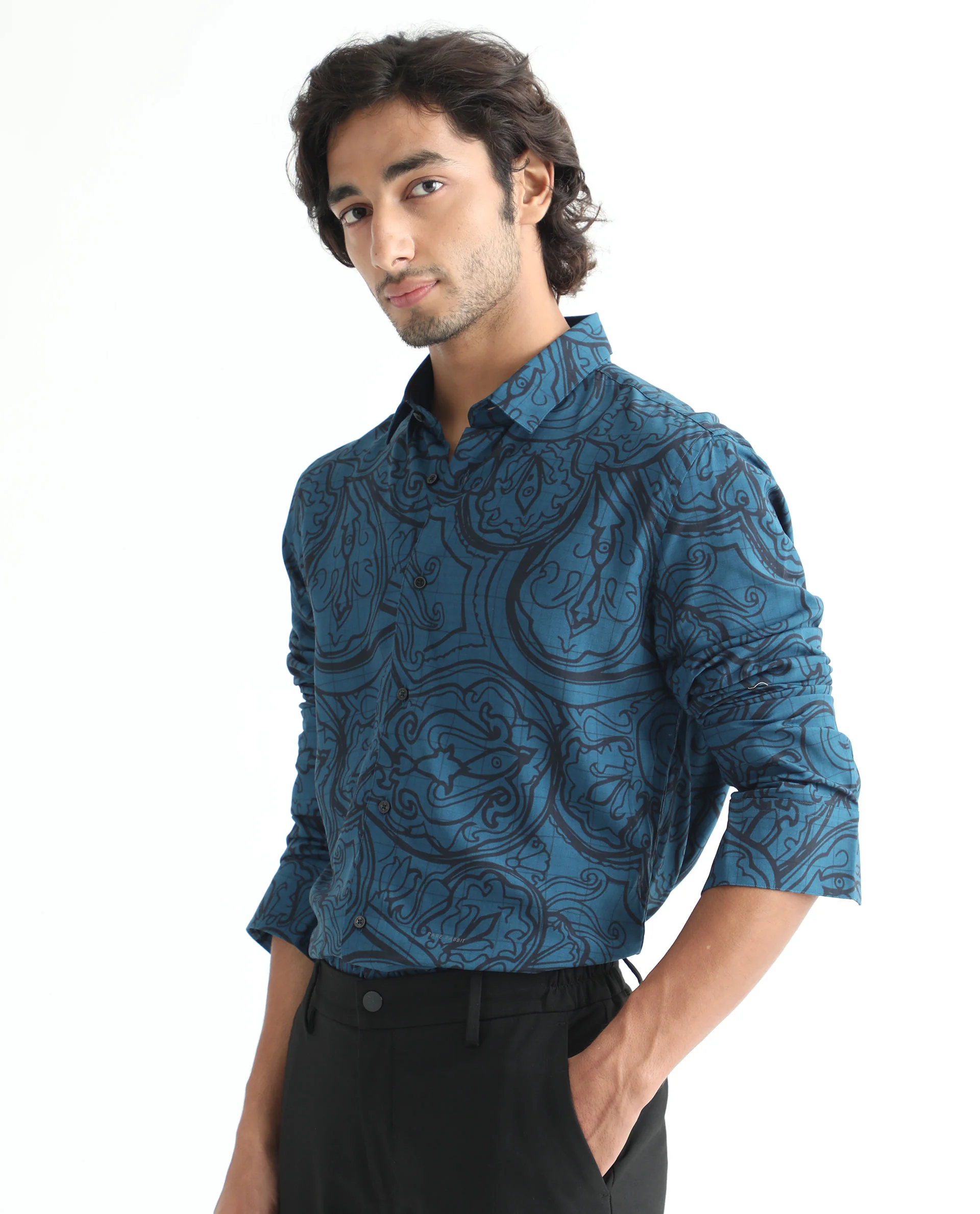Rare Rabbit Men's Paisum Dark Blue Viscose Paisley Print Regular Fit Full Sleeve Collared Shirt - Image 3